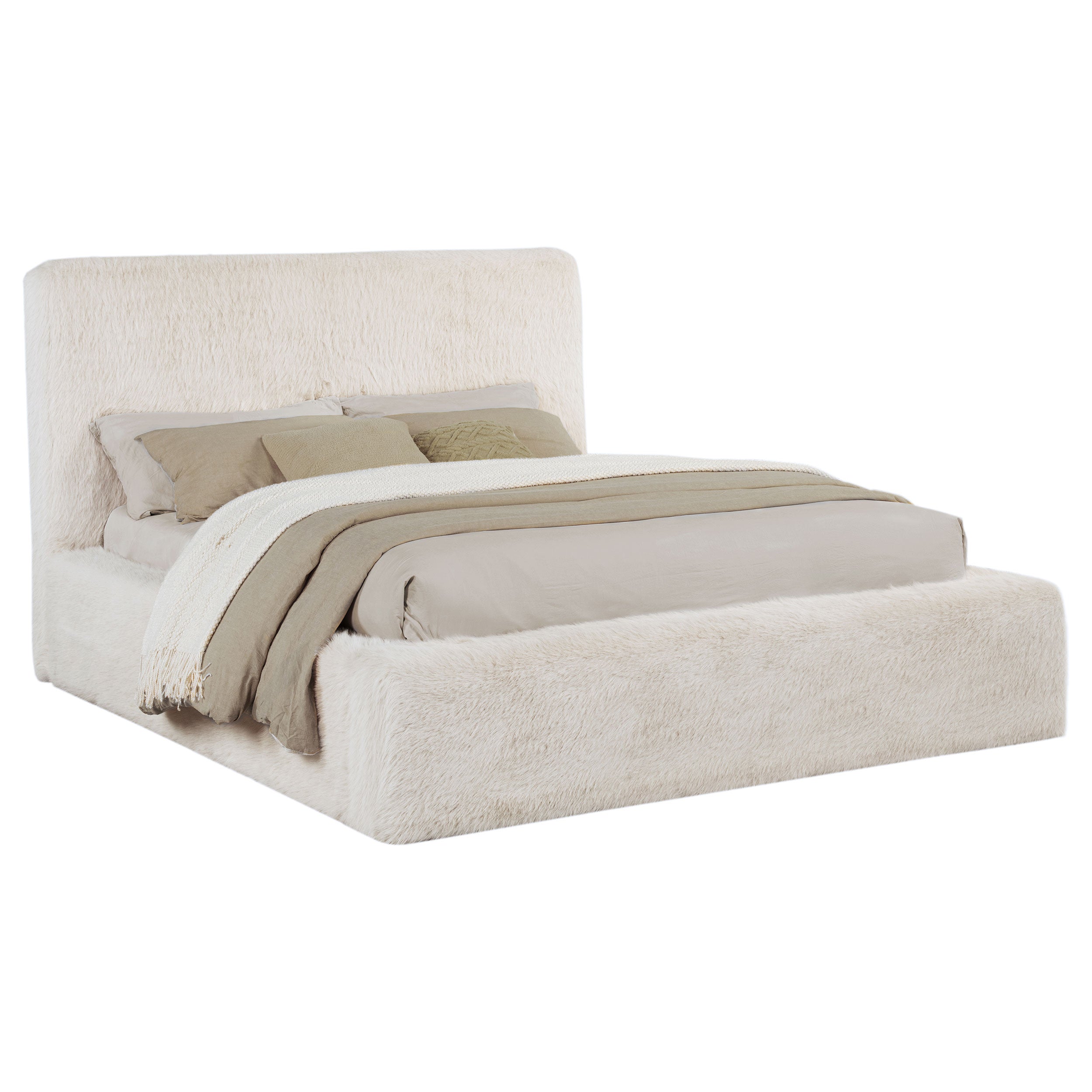 Rebecca Faux Fur Upholstered California King Bed Cream-