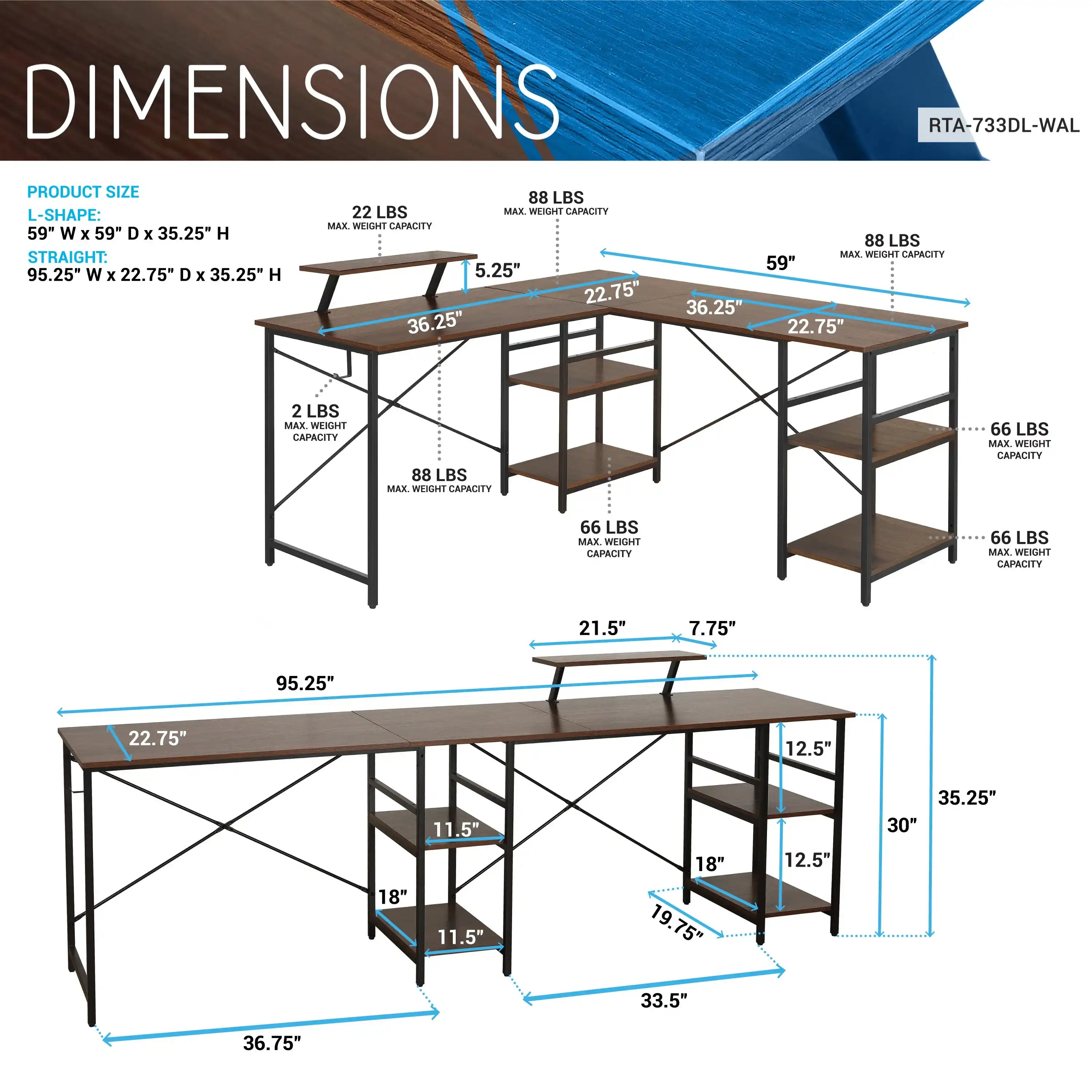 Techni Mobili L-Shape Industrial Desk with storage shelves, Walnut - Best Buy Furniture