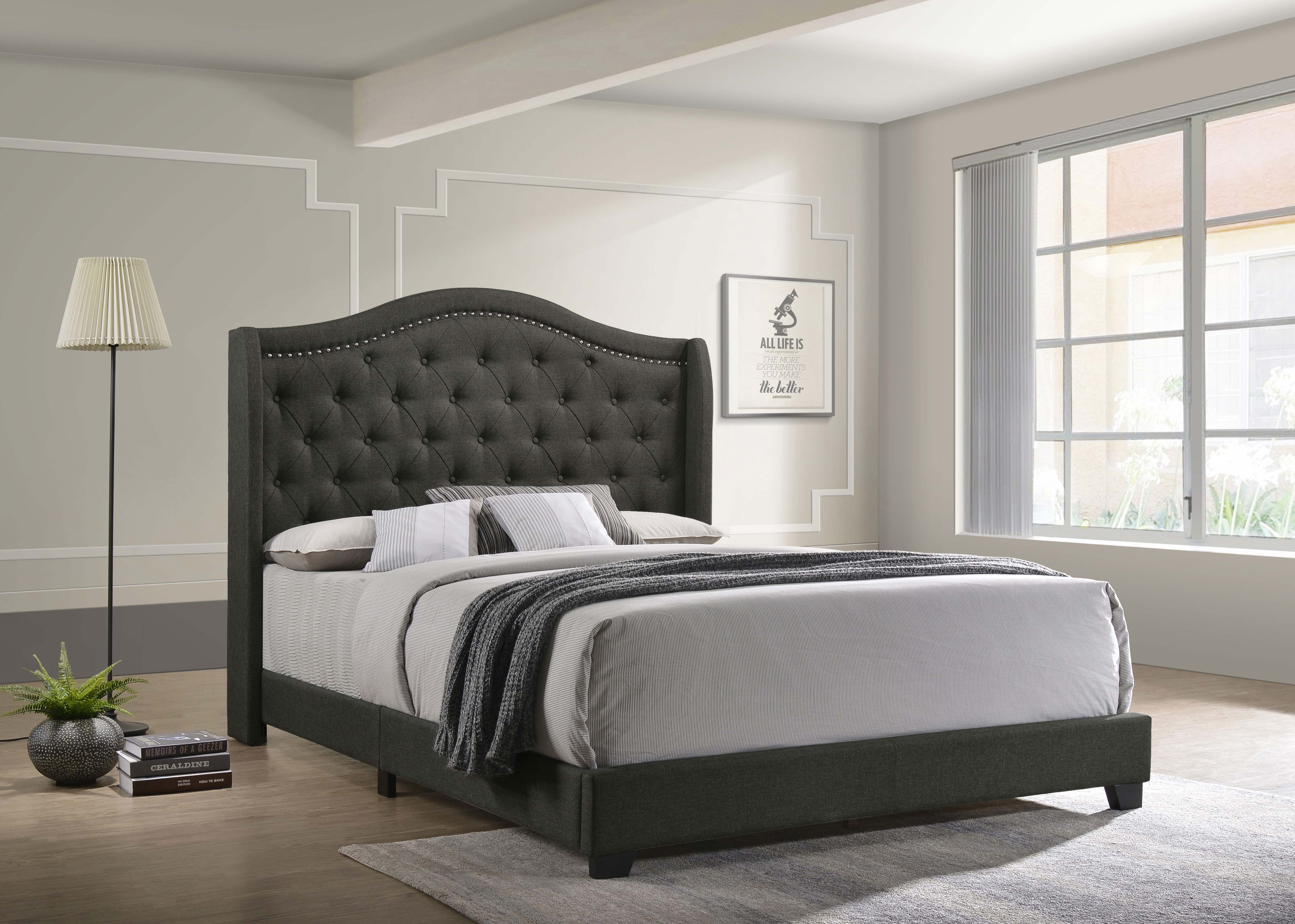 Sonoma Upholstered Full Wingback Bed Grey-CoasterEssence