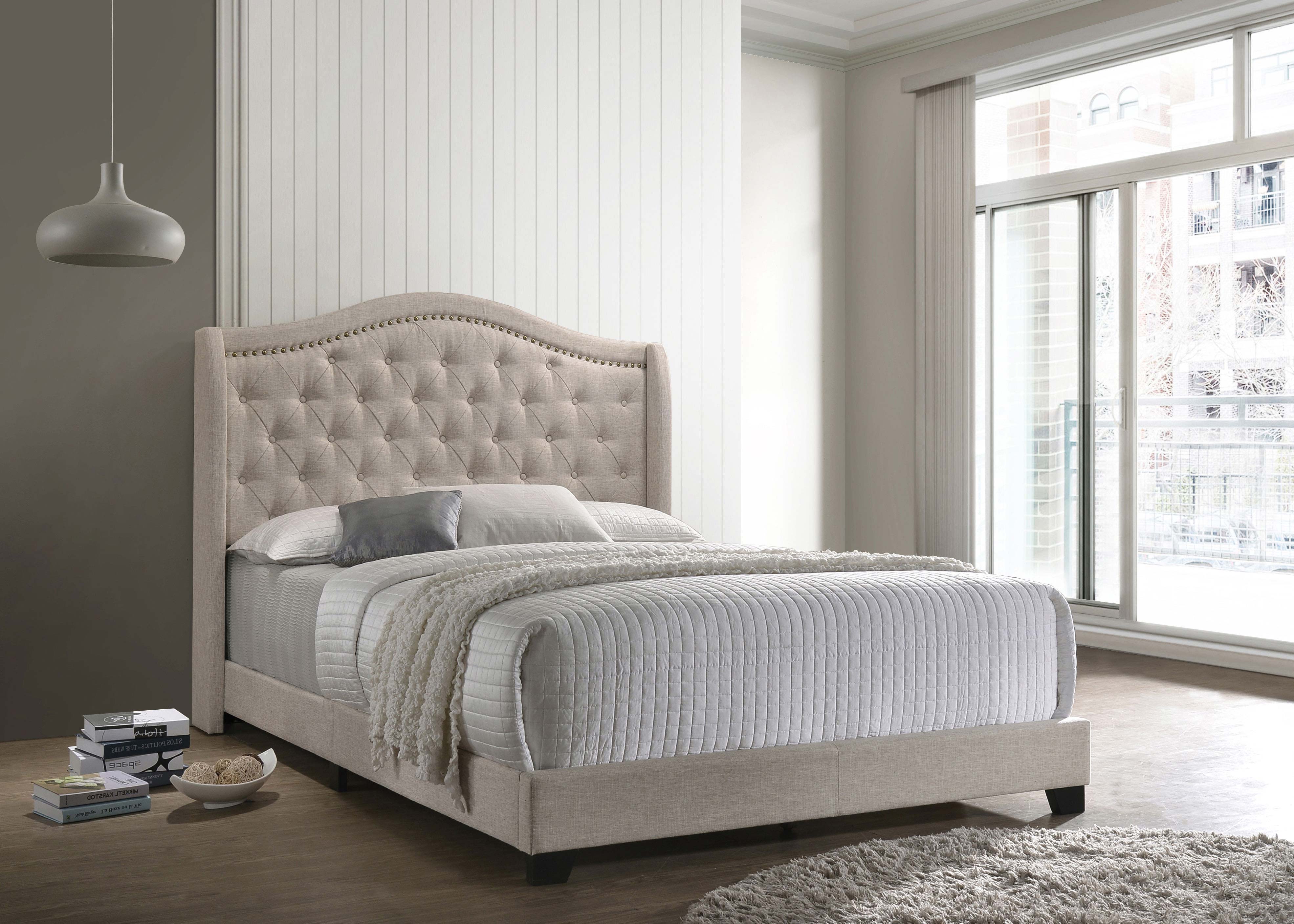 Sonoma Upholstered Queen Wingback Bed Beige-CoasterEssence