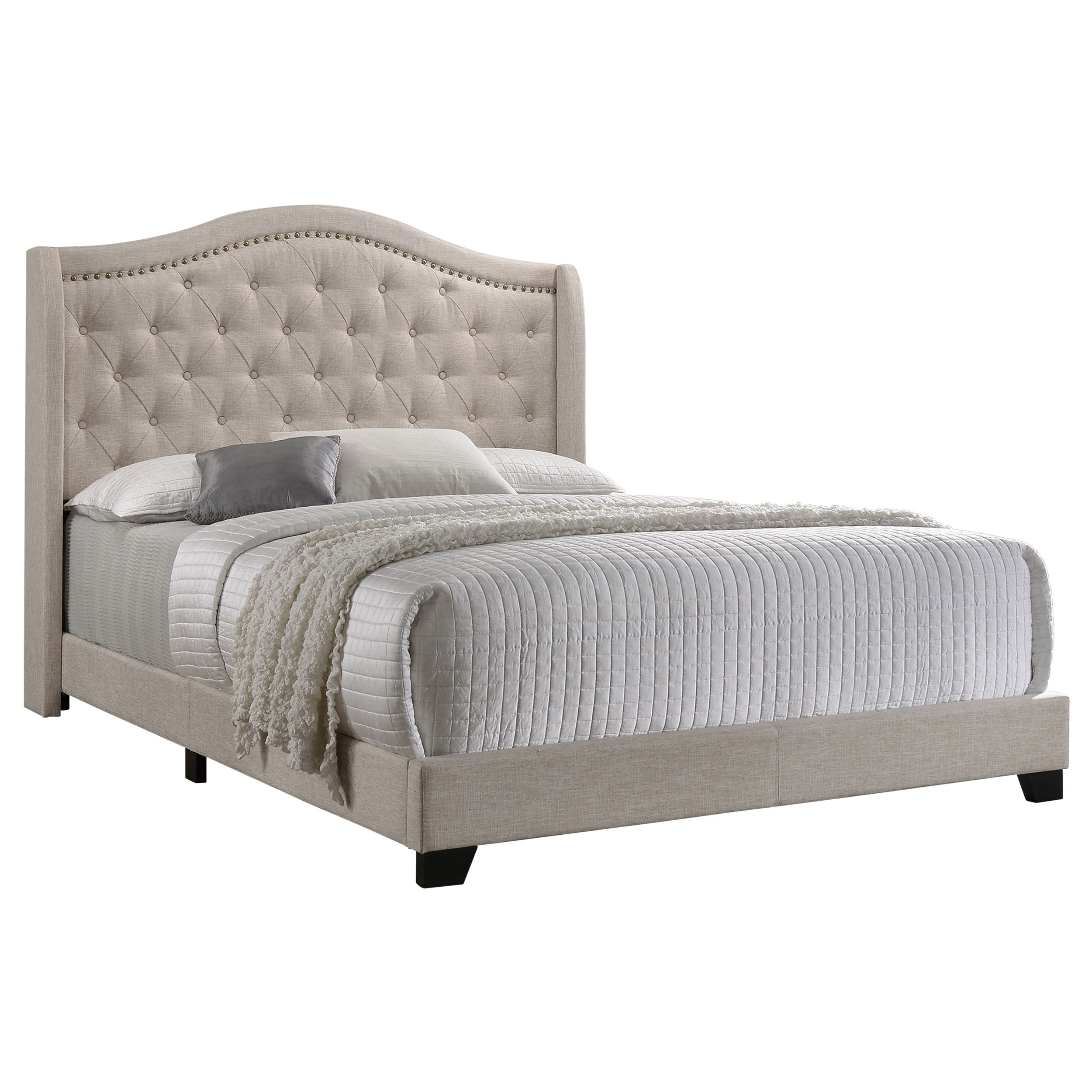 Sonoma Upholstered Queen Wingback Bed Beige-CoasterEssence