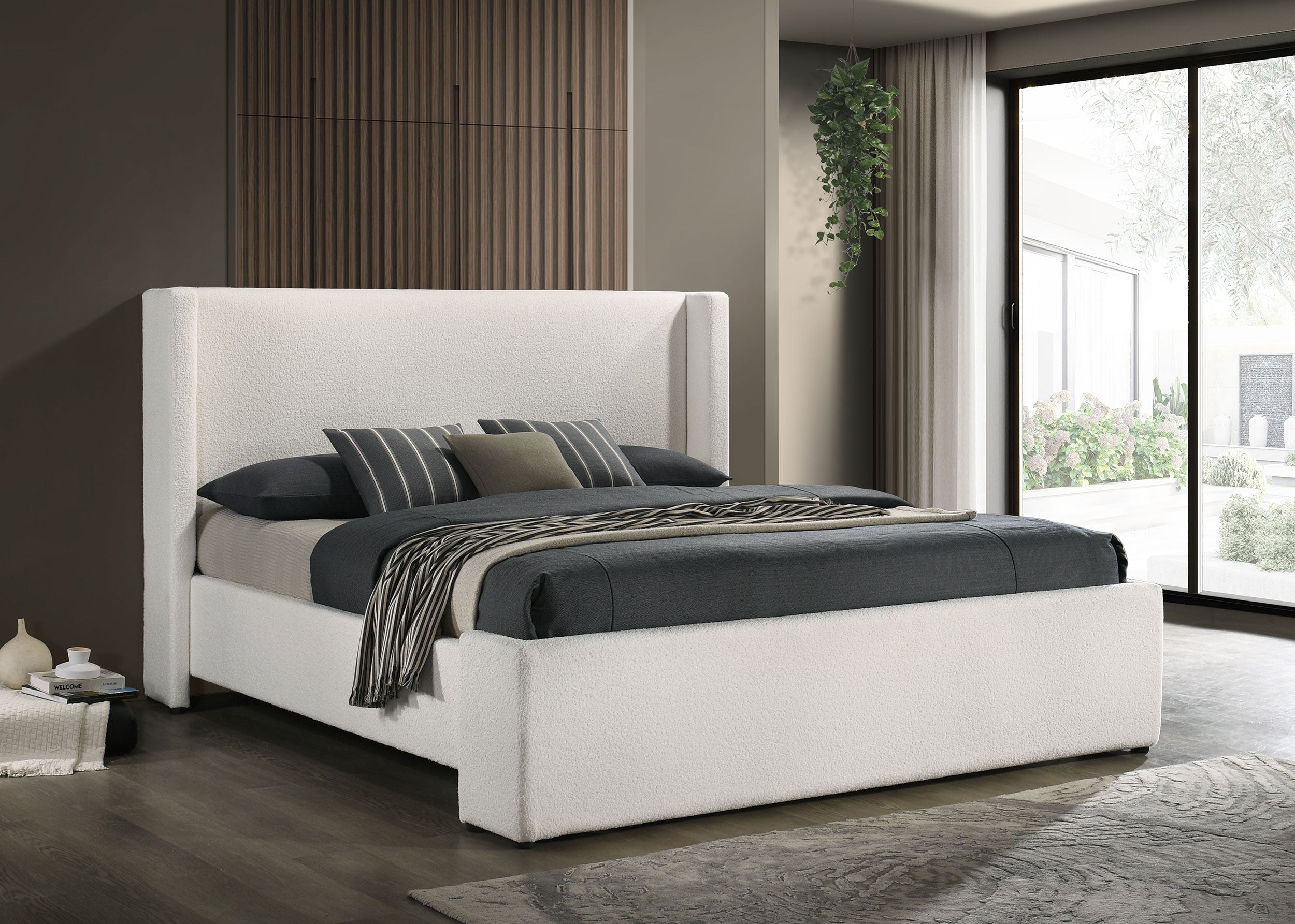 Alamosa Boucle Upholstered Eastern King Platform Bed White -