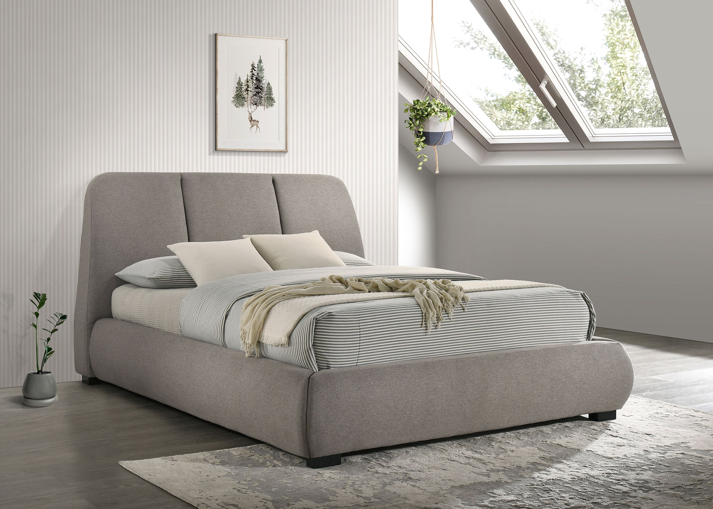 Mokena 46-inch Upholstered Queen Platform Bed Taupe-