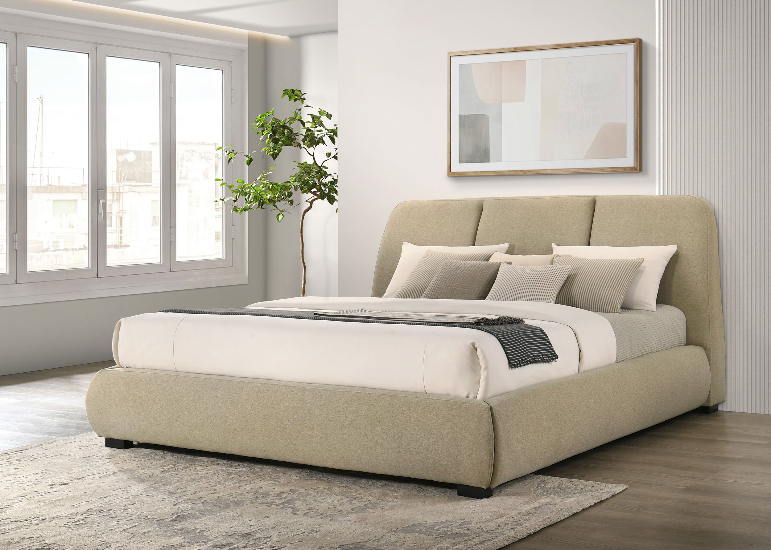 Mokena 46-inch Upholstered Eastern King Platform Bed Brown-