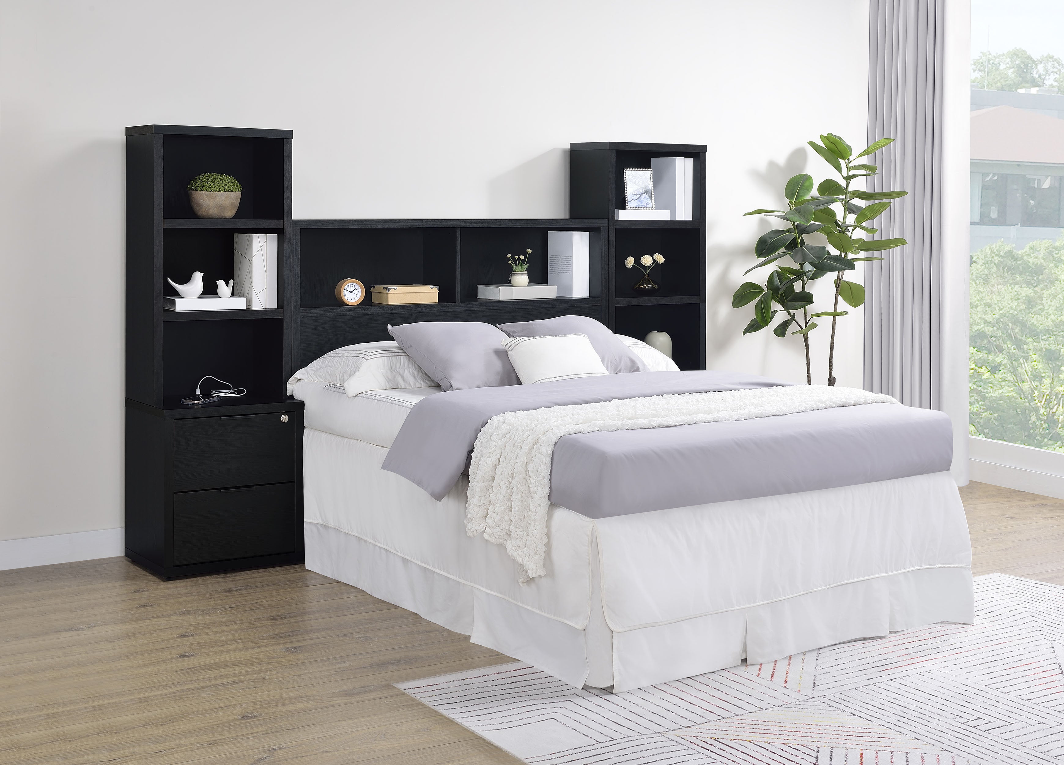 Westpark 3-piece Full Bedroom Set Bookcase Headboard Black-