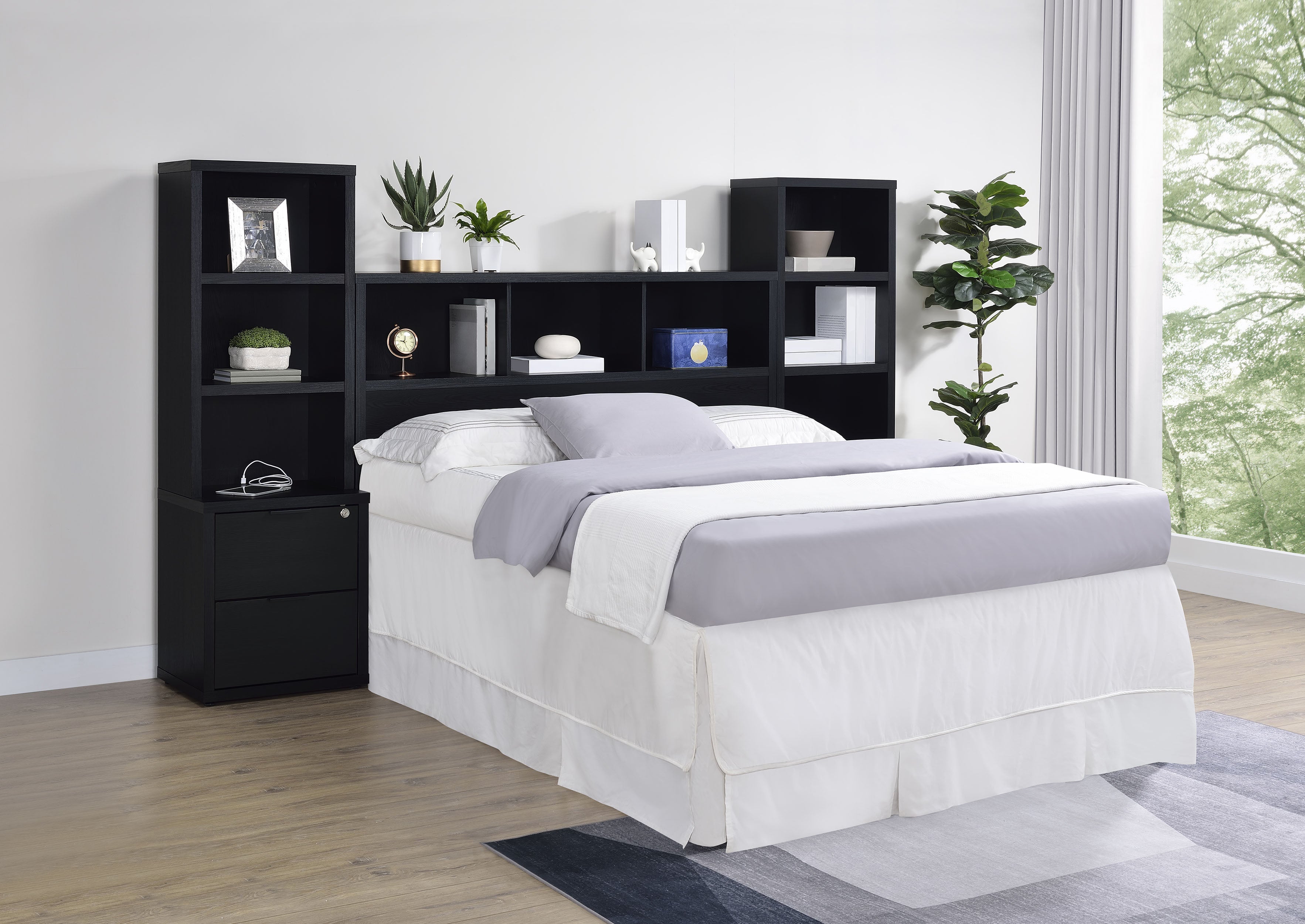 Westpark 49-inch Queen Bookcase Headboard Black-