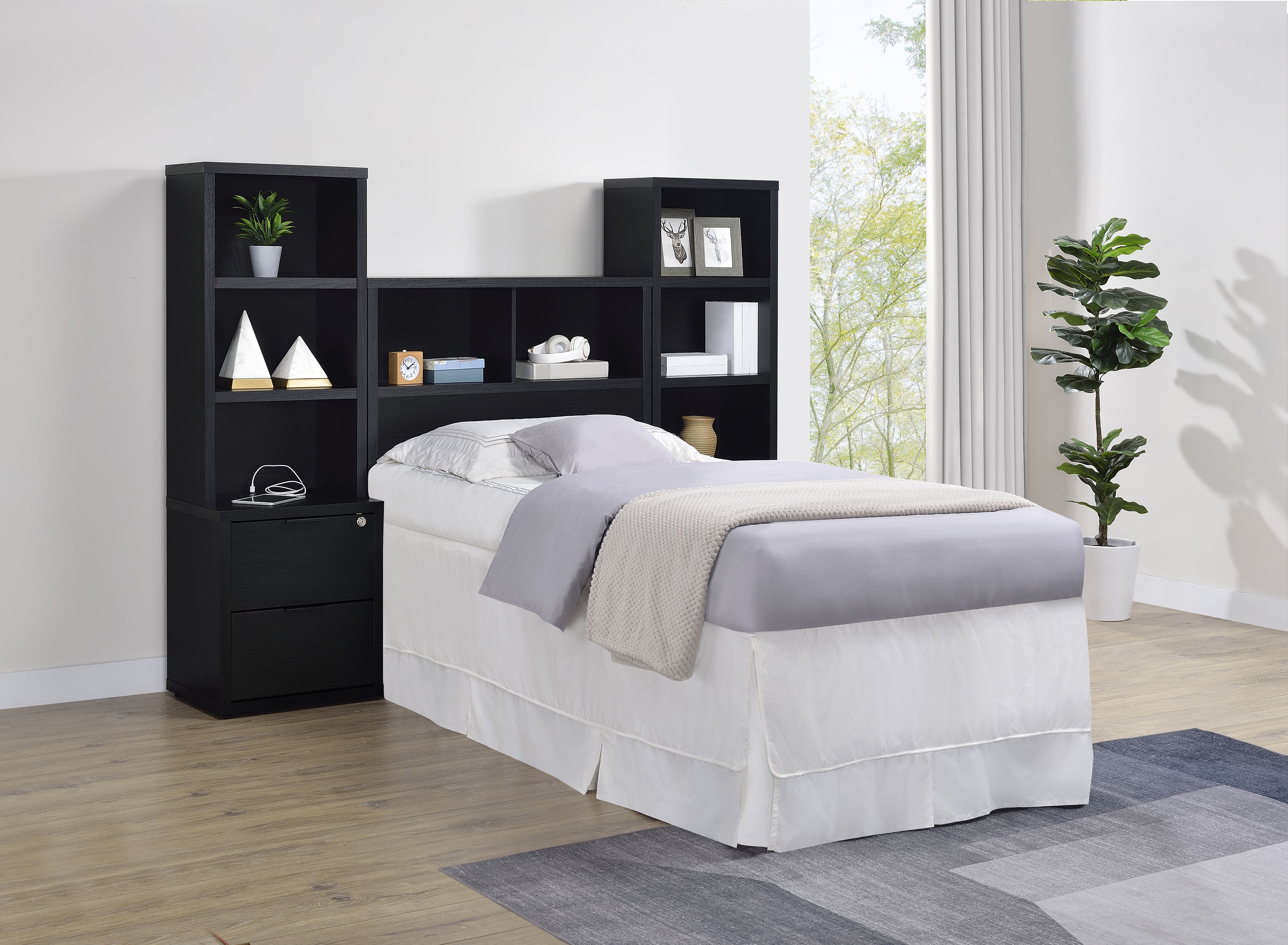 Westpark 3-piece Twin Bedroom Set Bookcase Headboard Black-
