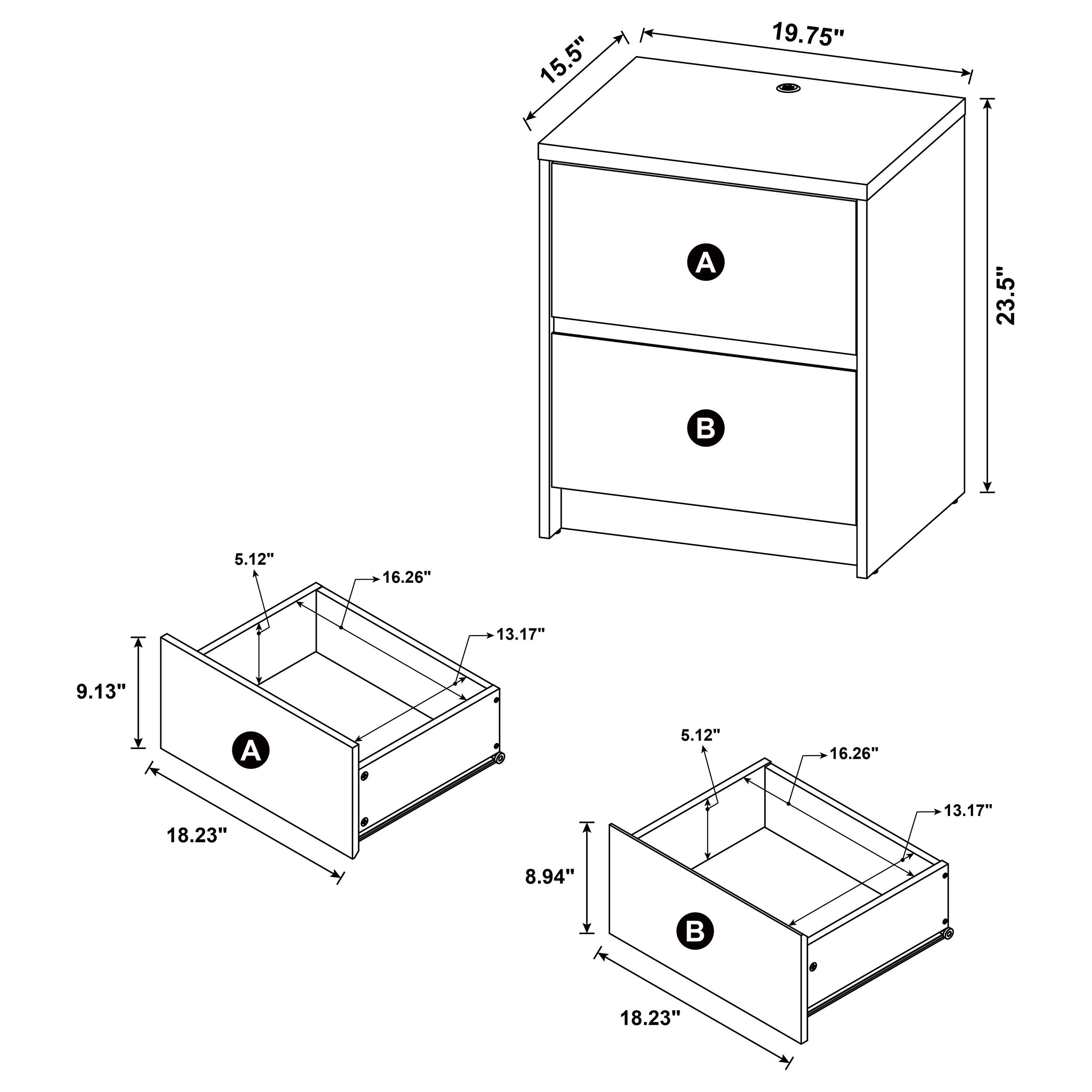 Westpark 2-drawer Nightstand LED Lights and USB Black-