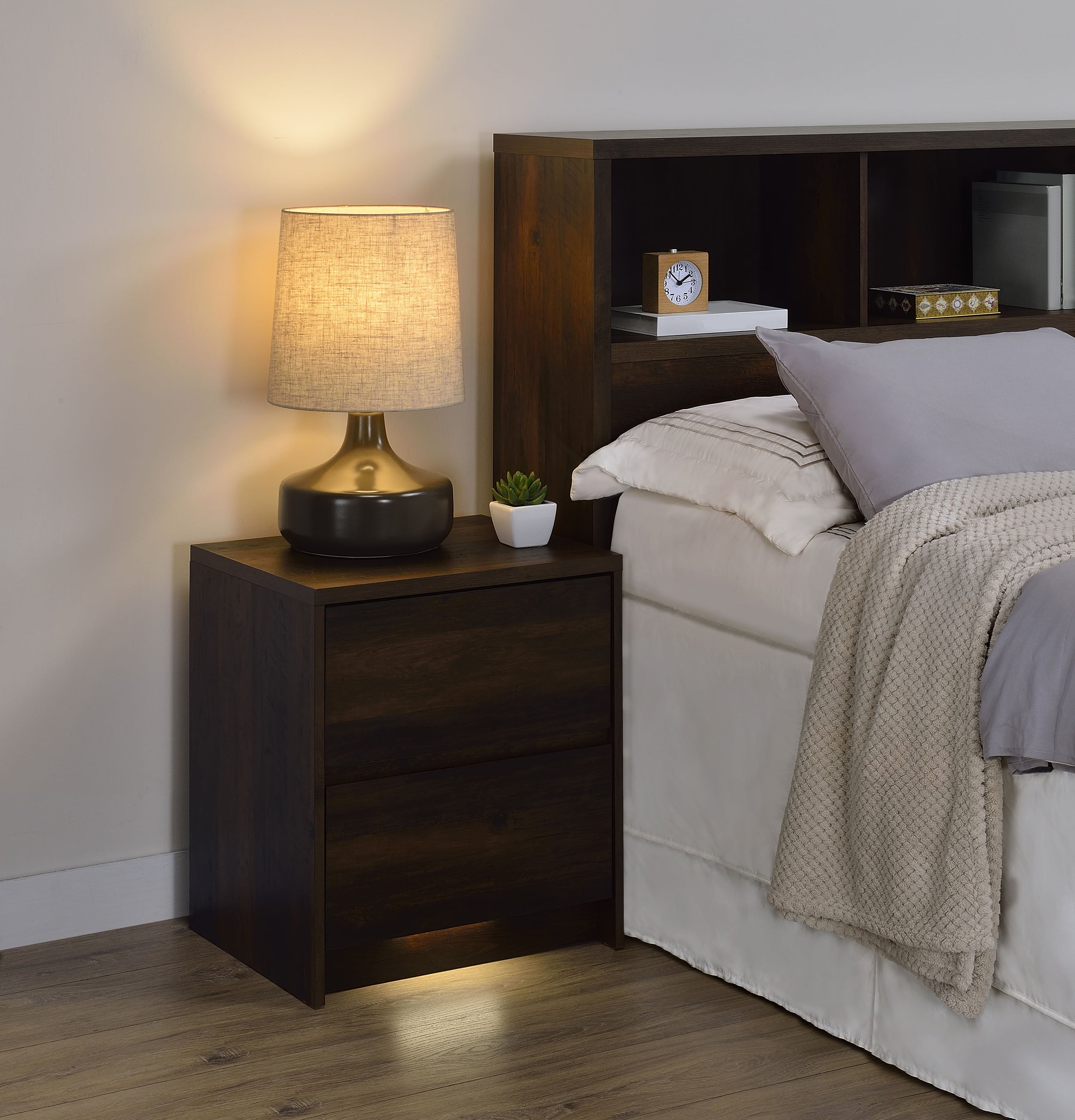 Westpark 2-drawer Nightstand LED Lights and USB Dark Pine-