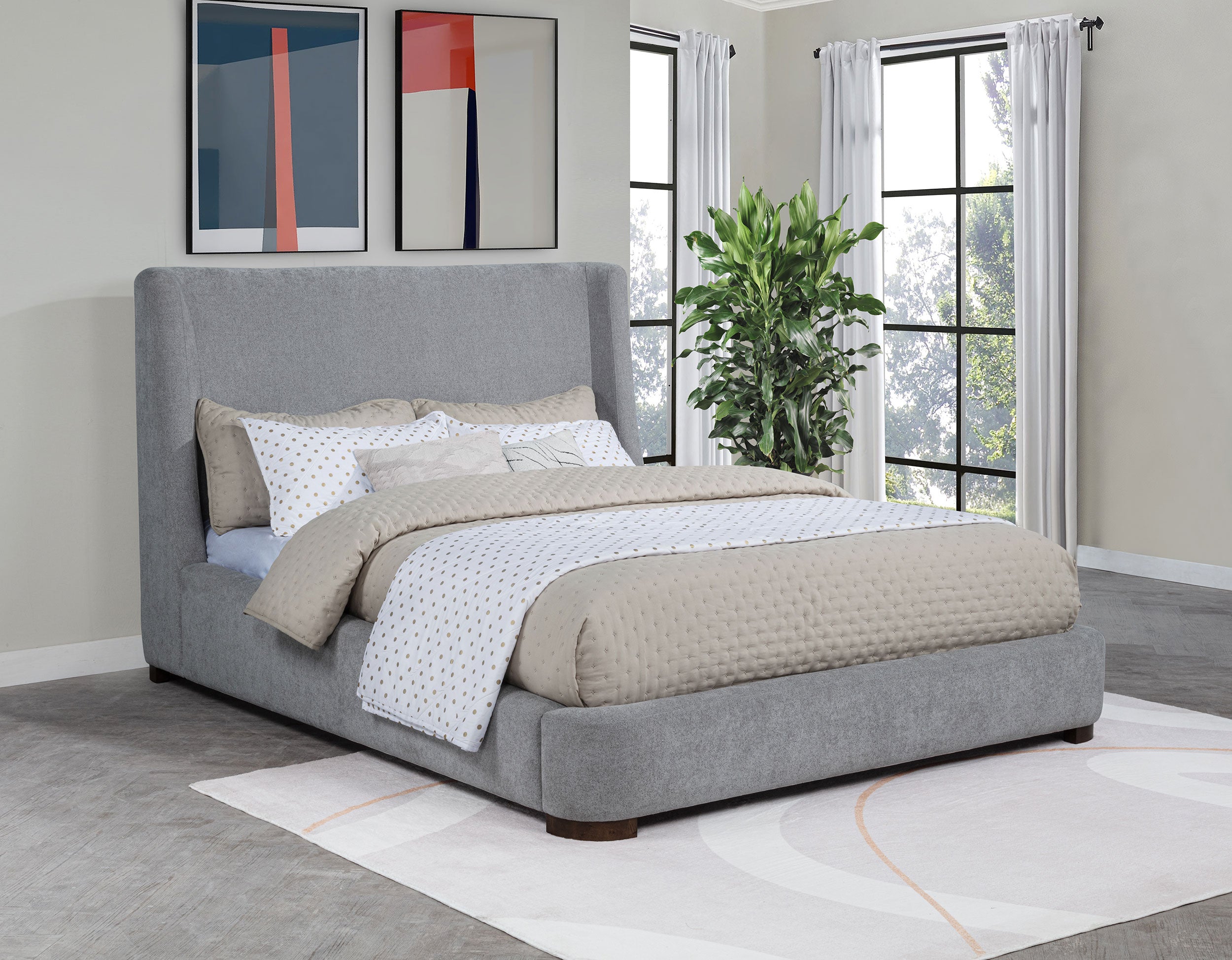 Rennes Upholstered Queen Wingback Platform Bed Grey-