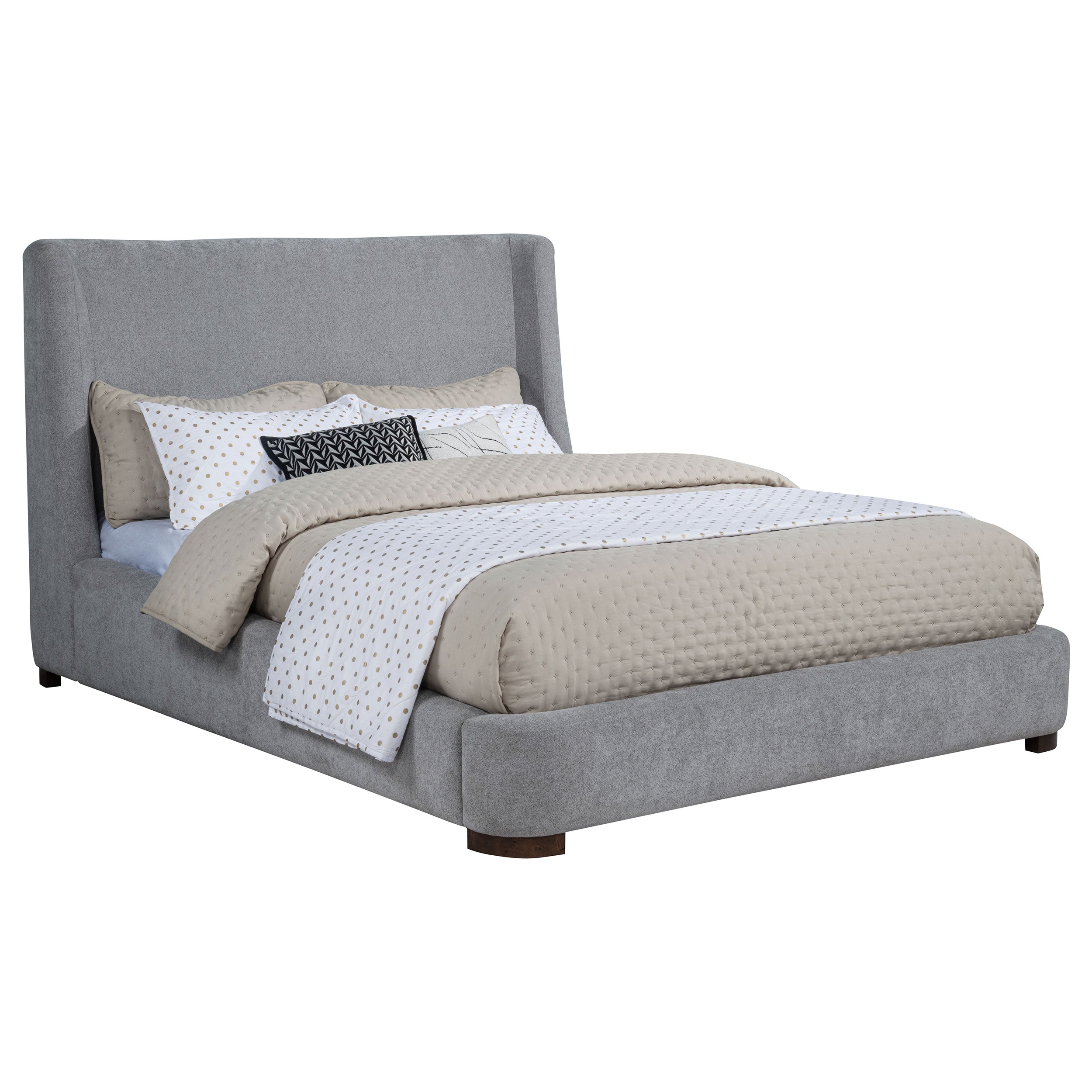Rennes Upholstered Queen Wingback Platform Bed Grey-