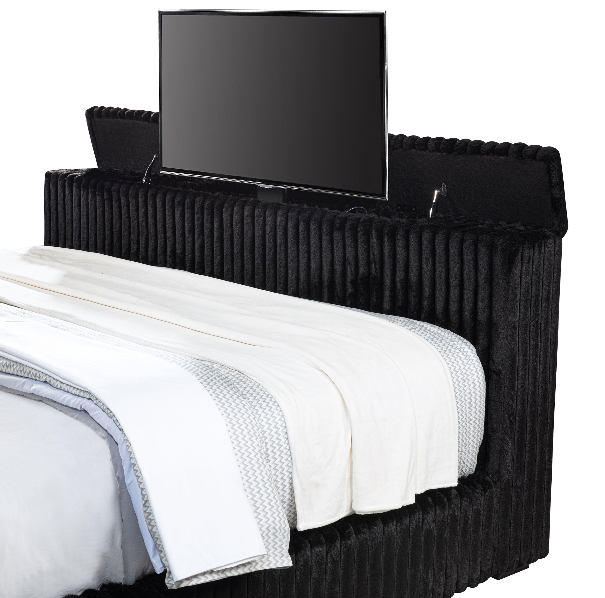 Centergrove Upholstered Eastern King Wingback TV Bed Black-