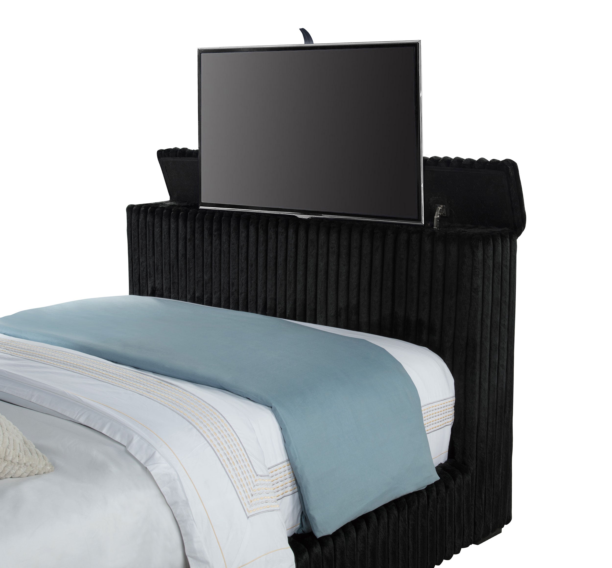 Centergrove Upholstered Queen Wingback TV Bed Black-