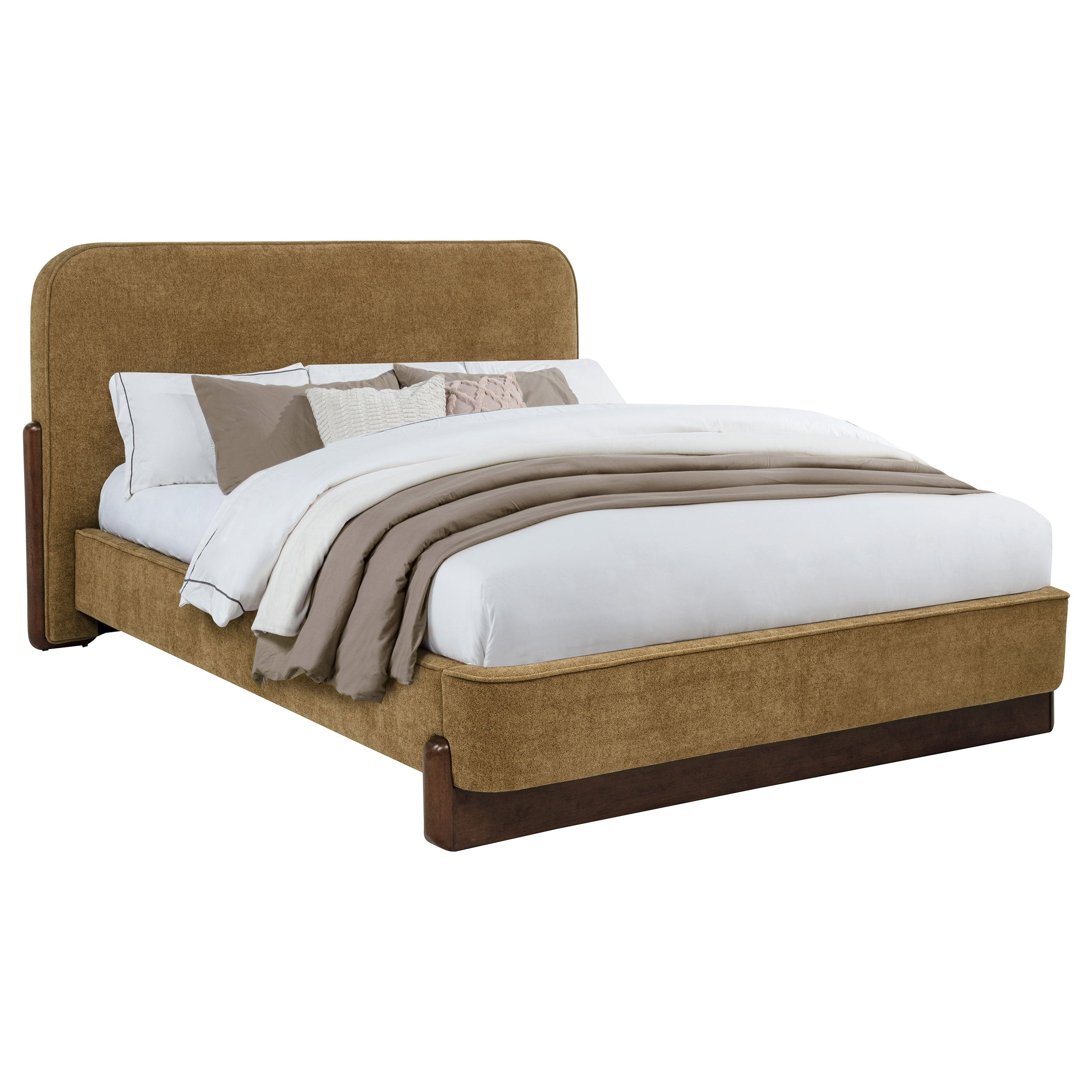 Baldacci Upholstered California King Platform Bed Curry and Walnut-