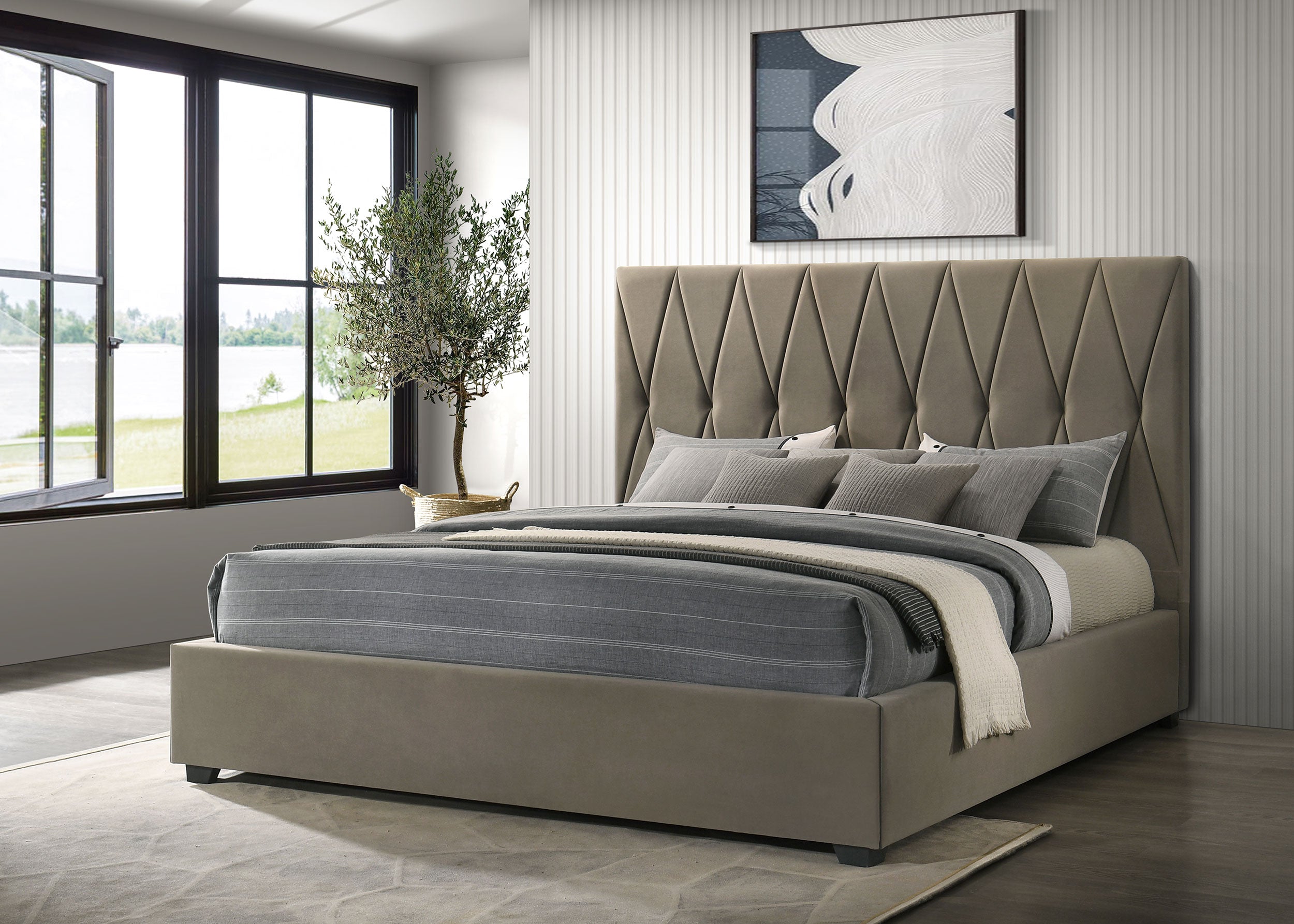 Delsea Upholstered Eastern King Platform Bed Light Brown-