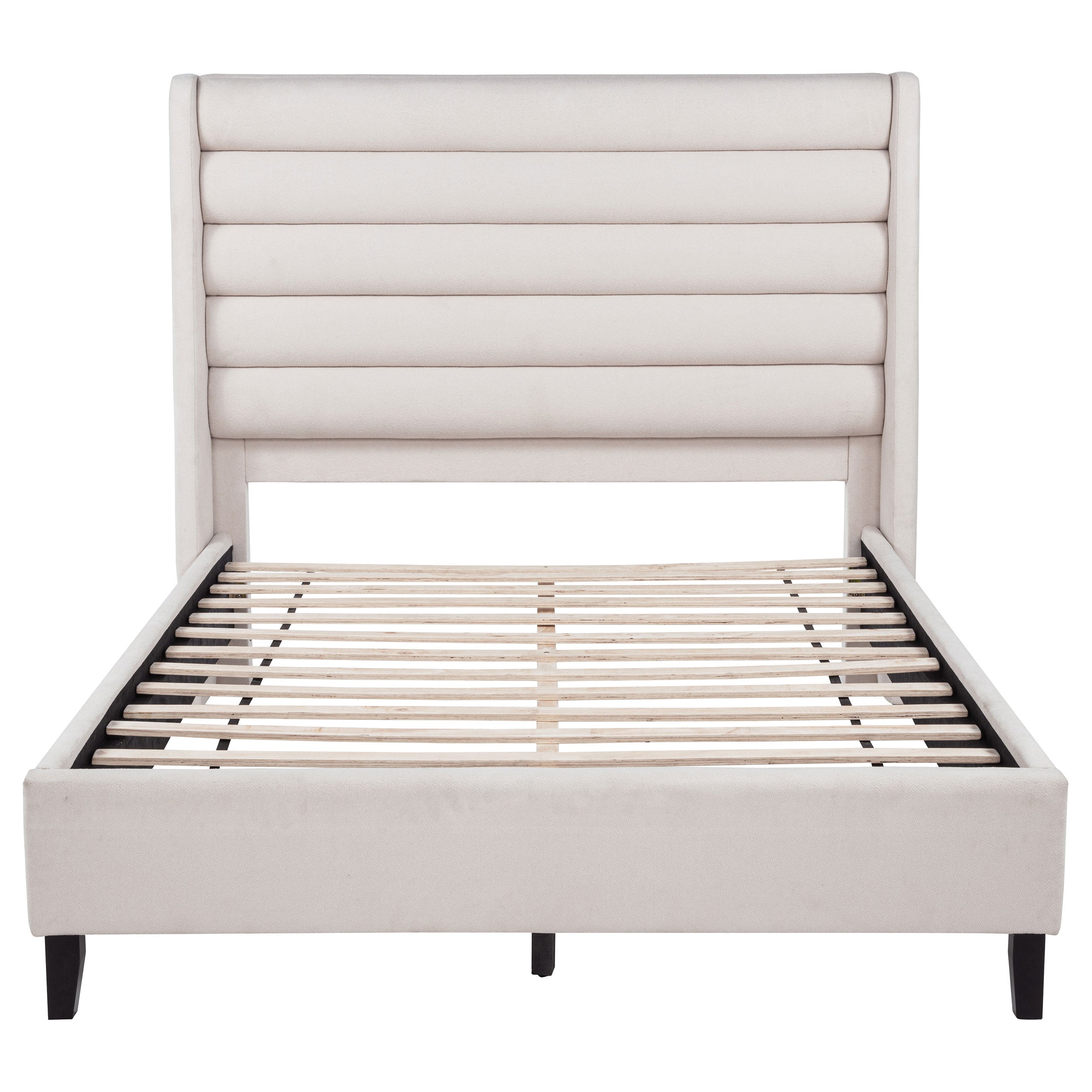 Leslie Upholstered Tufted Eastern King Wingback Platform Bed Beige-