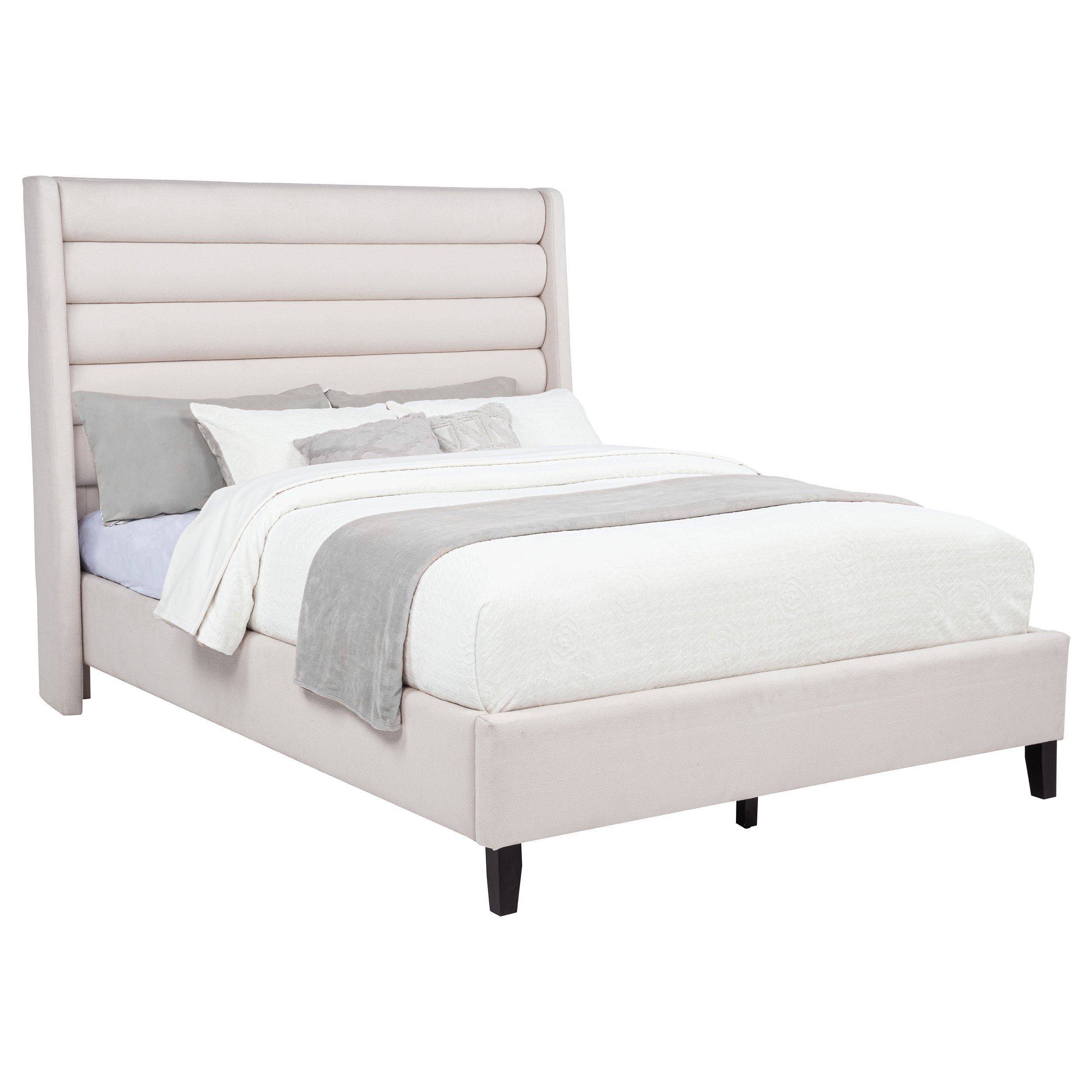 Leslie Upholstered Tufted Queen Wingback Platform Bed Beige-