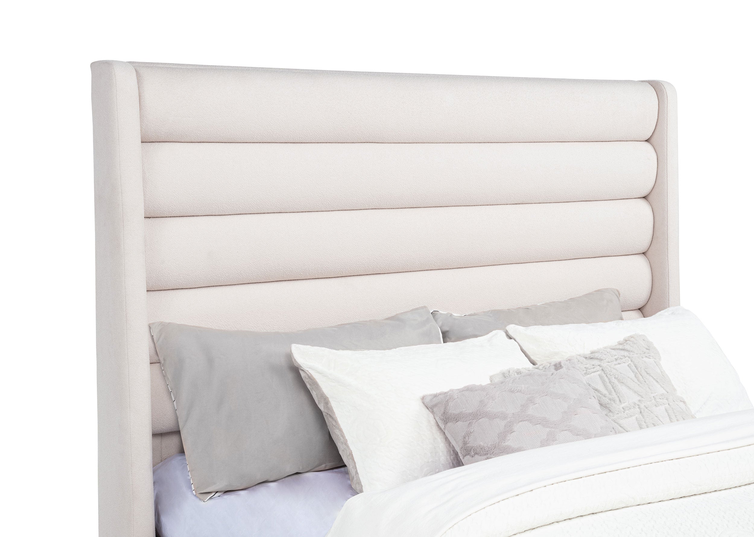 Leslie Upholstered Tufted Queen Wingback Platform Bed Beige-