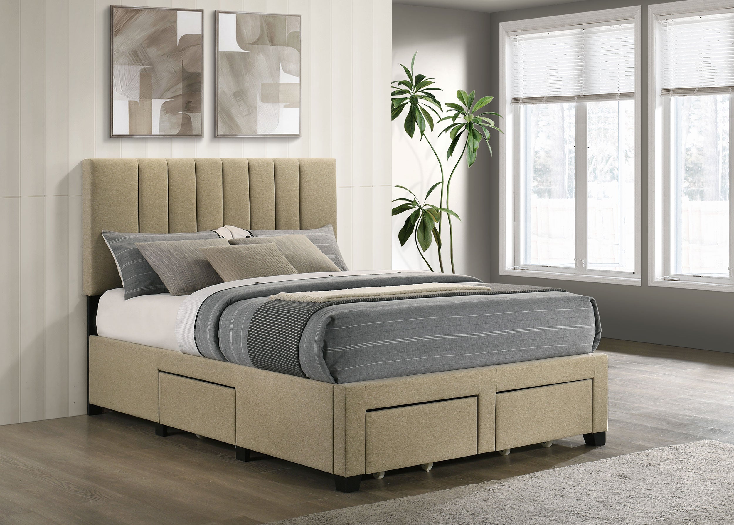 Wheatland 4-drawer Upholstered Full Storage Bed Light Brown-