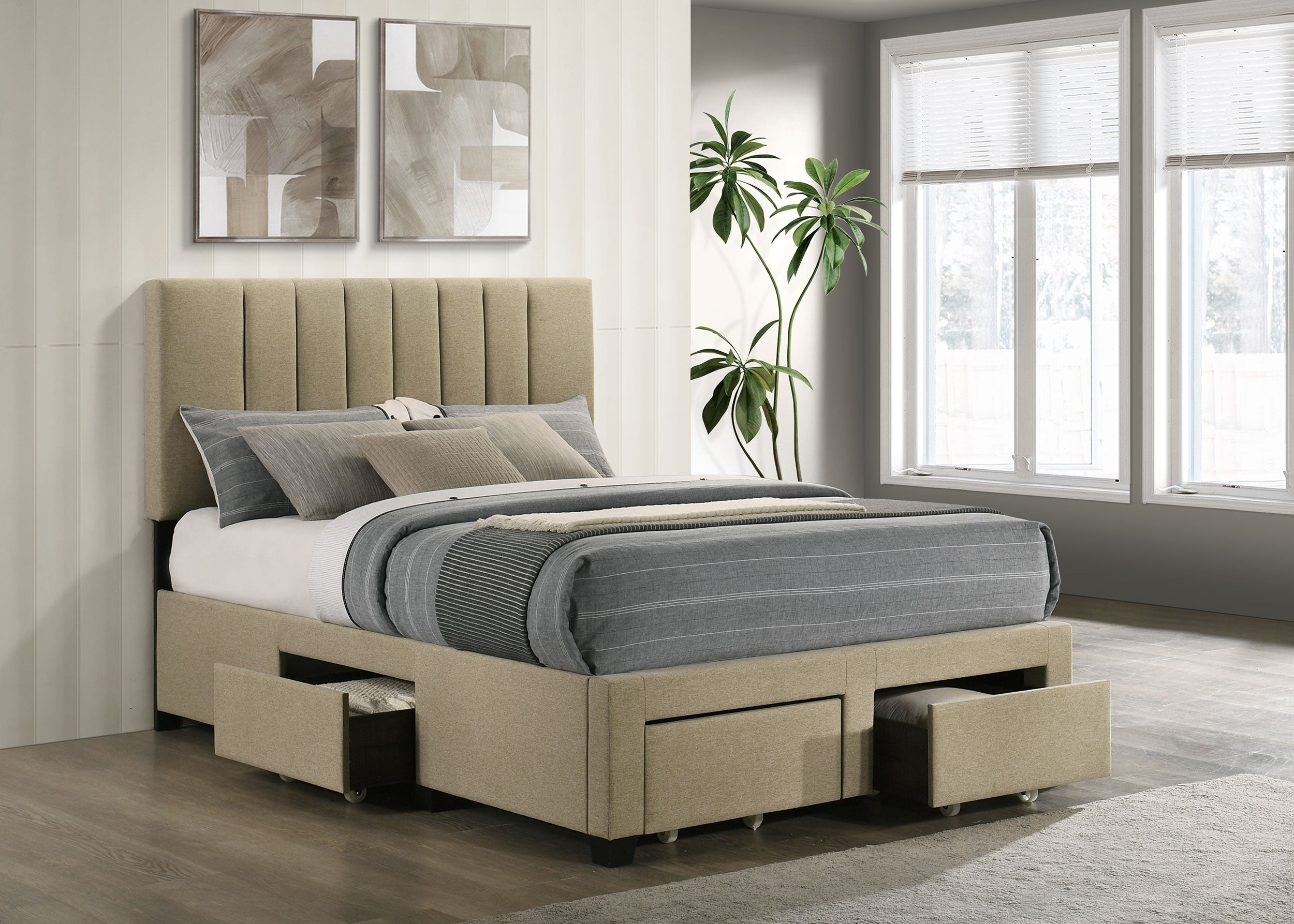 Wheatland 4-drawer Upholstered Full Storage Bed Light Brown-
