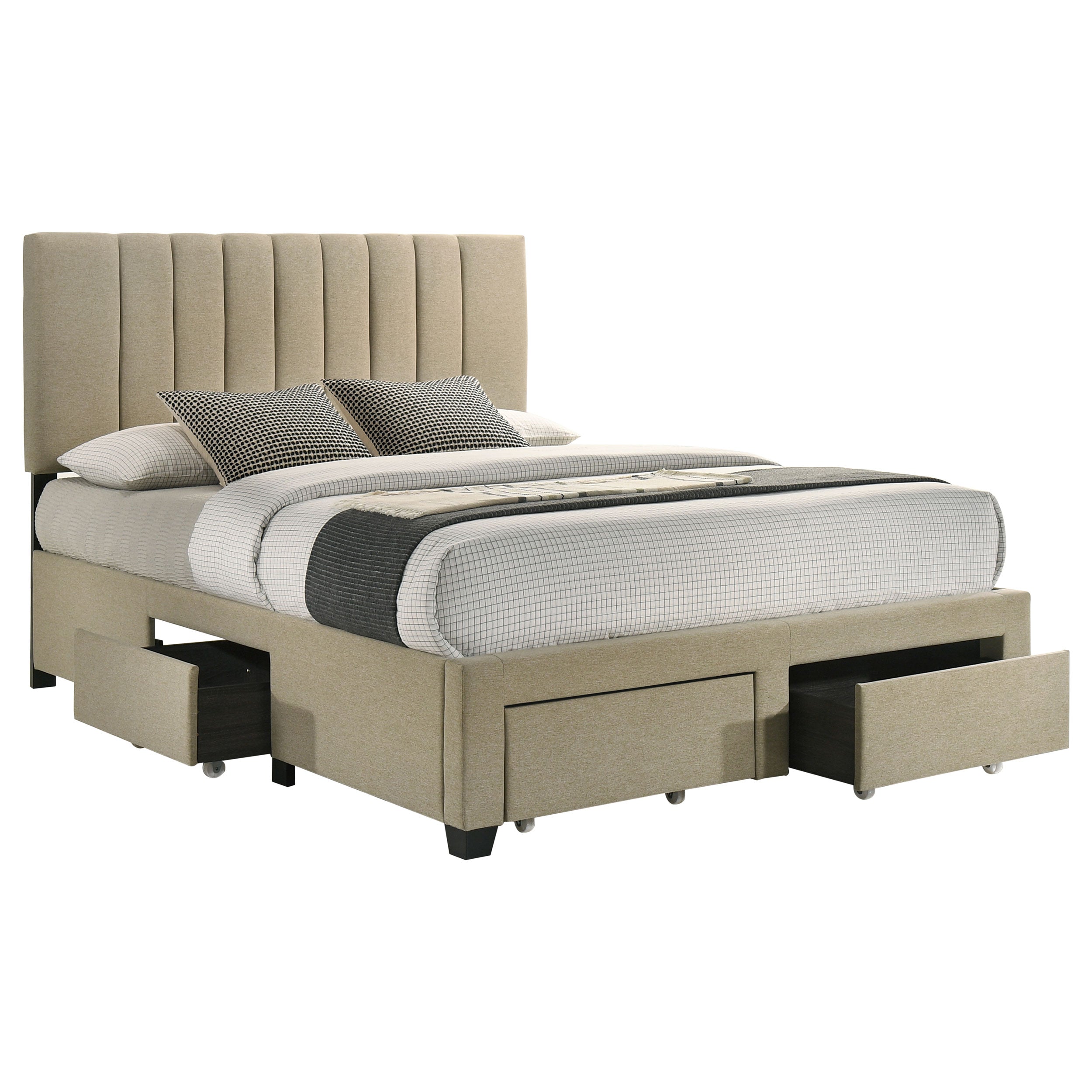 Wheatland 4-drawer Upholstered Queen Storage Bed Light Brown-
