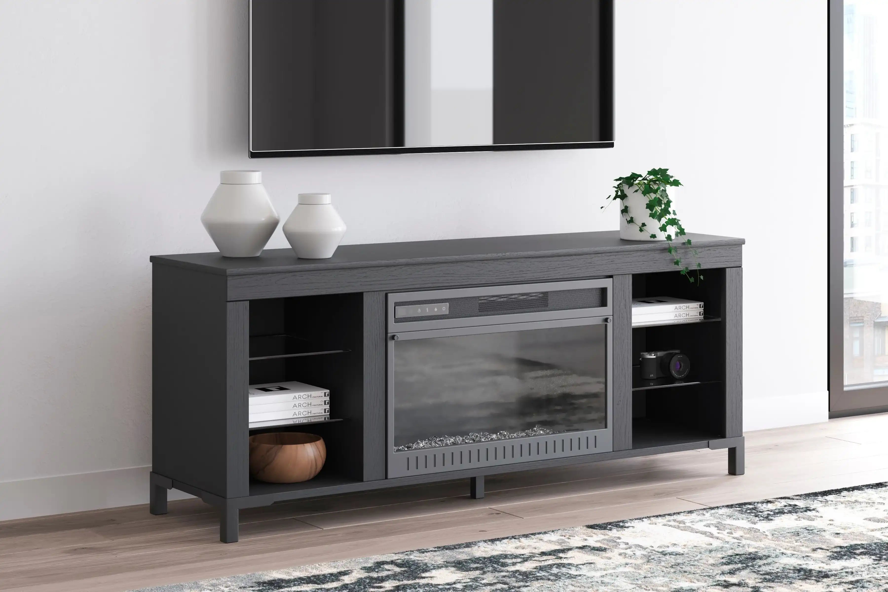 Cayberry - TV Stand With Fireplace - Black - Best Buy Furniture