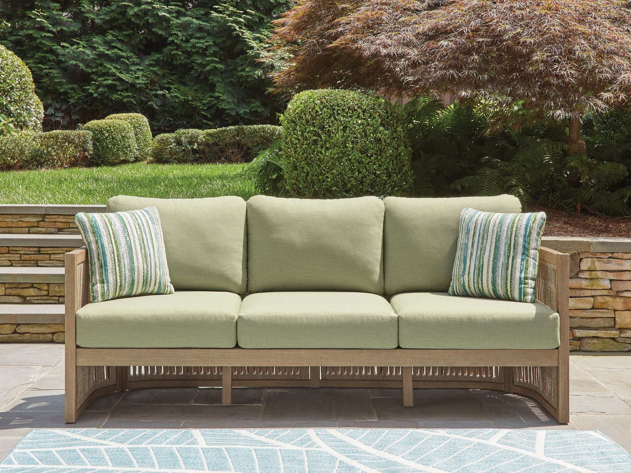 Serena Shores - Sofa With Cushion - Beige / Green - Best Buy Furniture