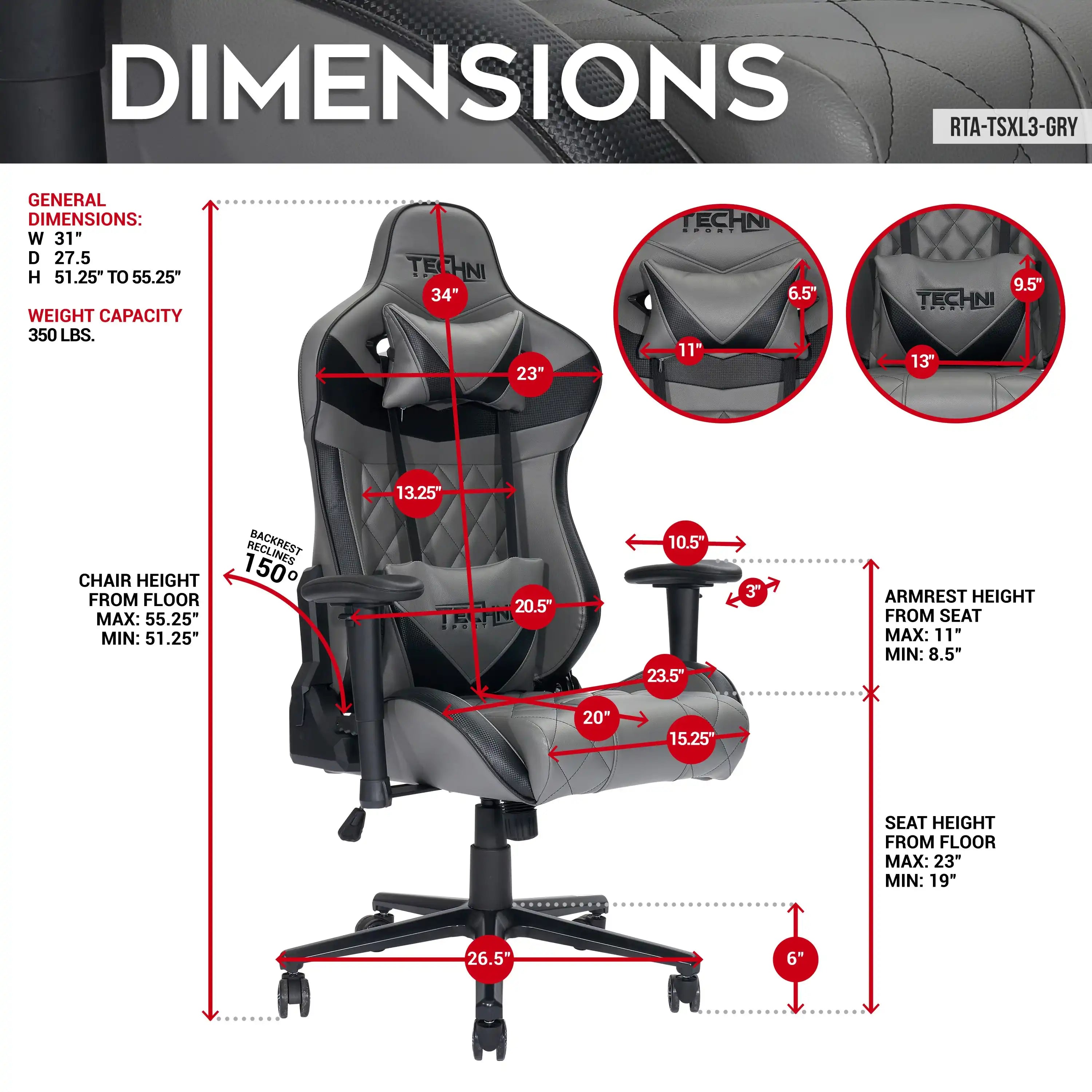 Techni Sport XL Ergonomic Gaming Chair , Grey - Best Buy Furniture