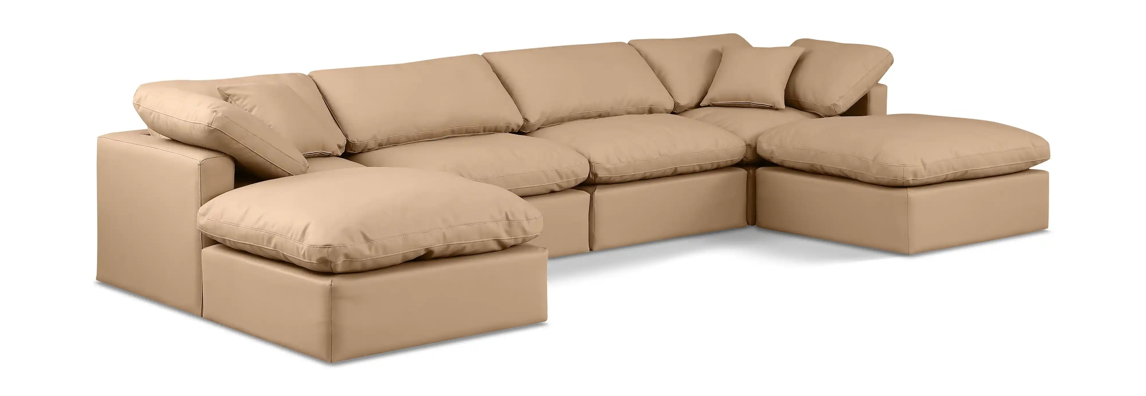 Indulge - Faux Leather 6 Piece Modular Double Chaise Sectional - Tan - Best Buy Furniture