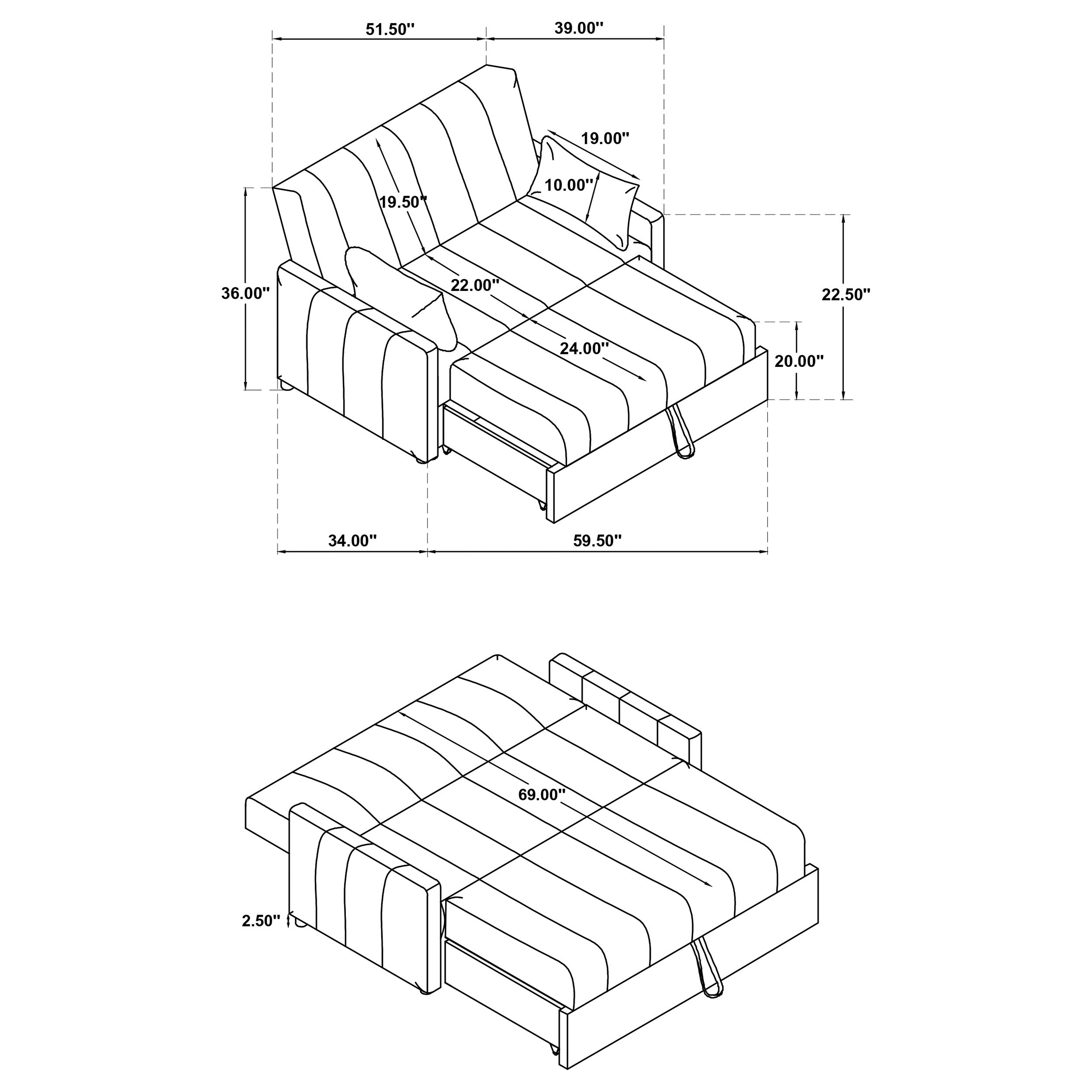 Portland Boucle Upholstered Sleeper Sofa Bed Latte-