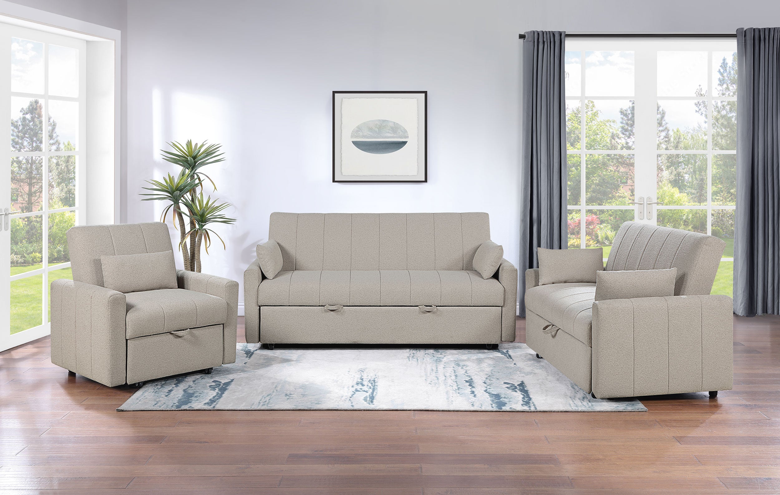 Portland Boucle Upholstered Sleeper Sofa Bed Latte-