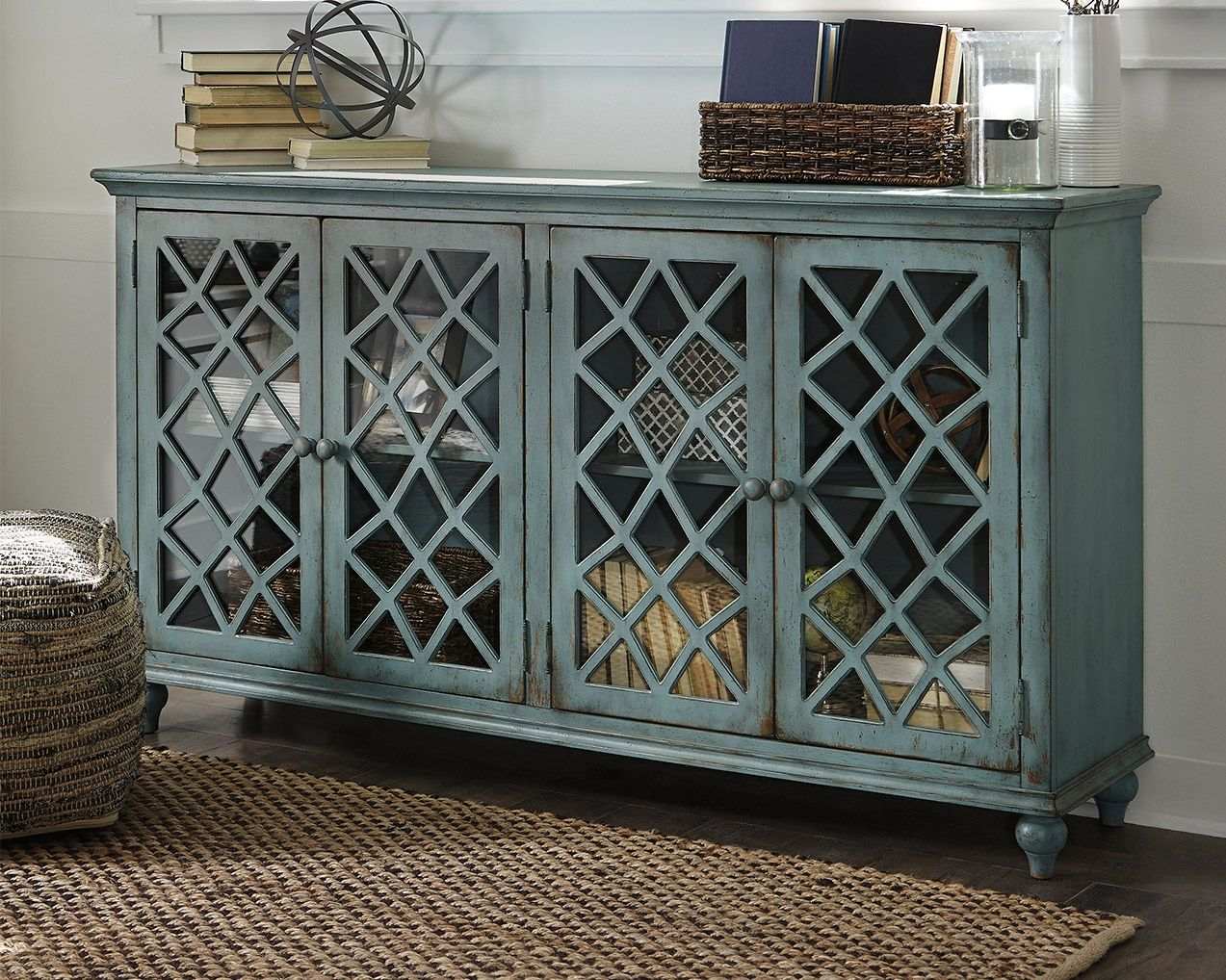 Mirimyn - Accent Cabinet - Vintage Finish - Antique Teal - Best Buy Furniture