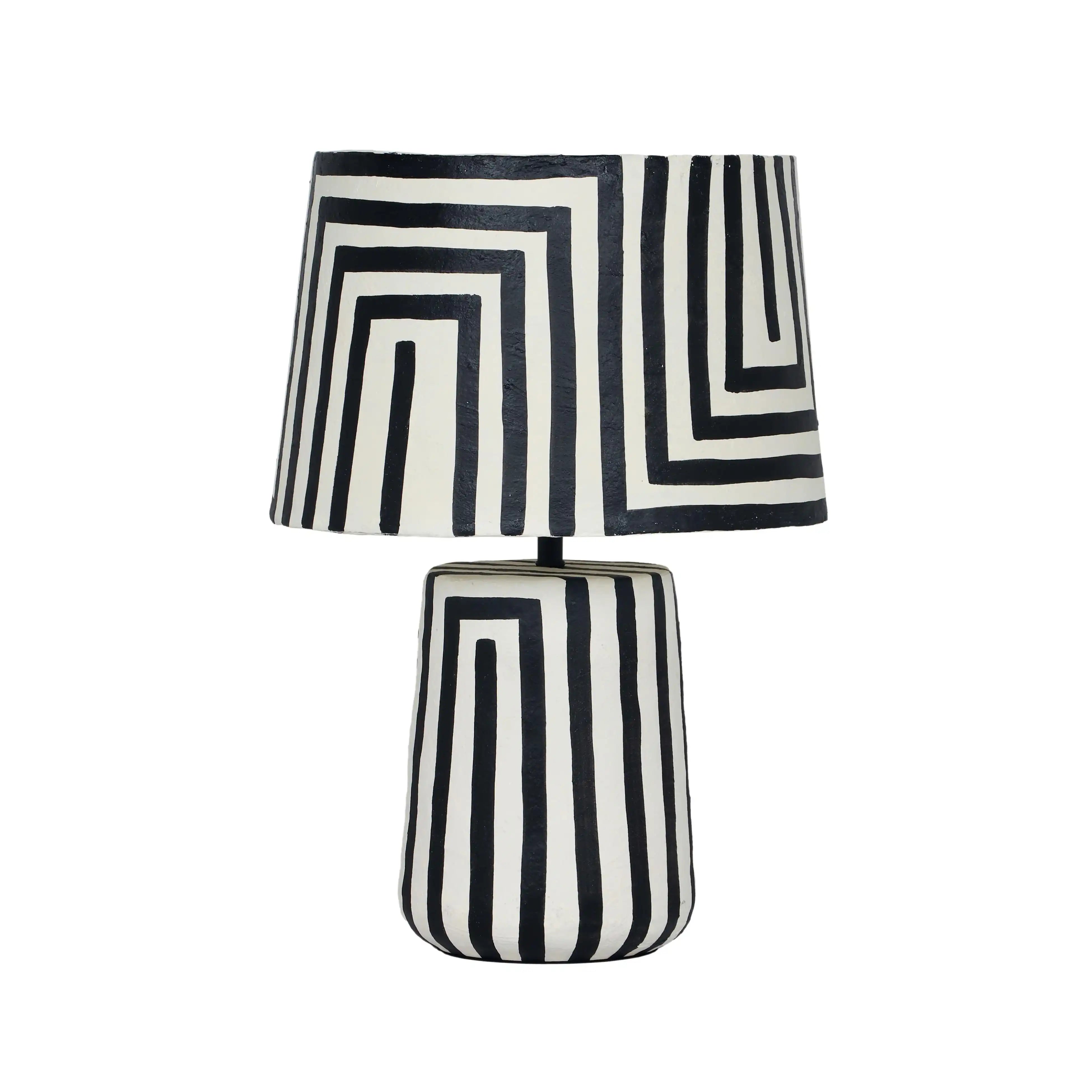 Minori - Striped Papier Mache Table Lamp - Black - Best Buy Furniture