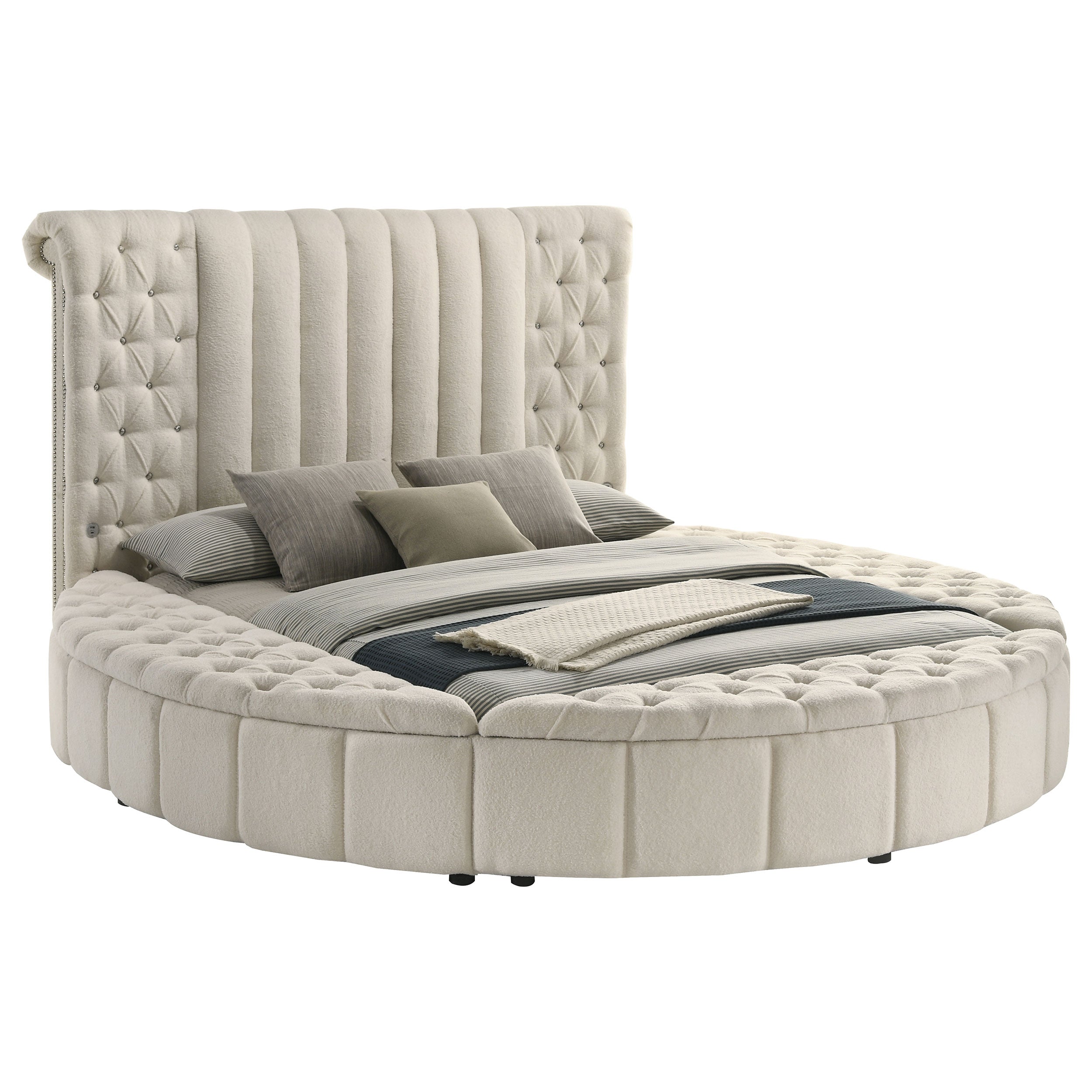 Sonya Upholstered Queen Round Storage Bed Ivory-