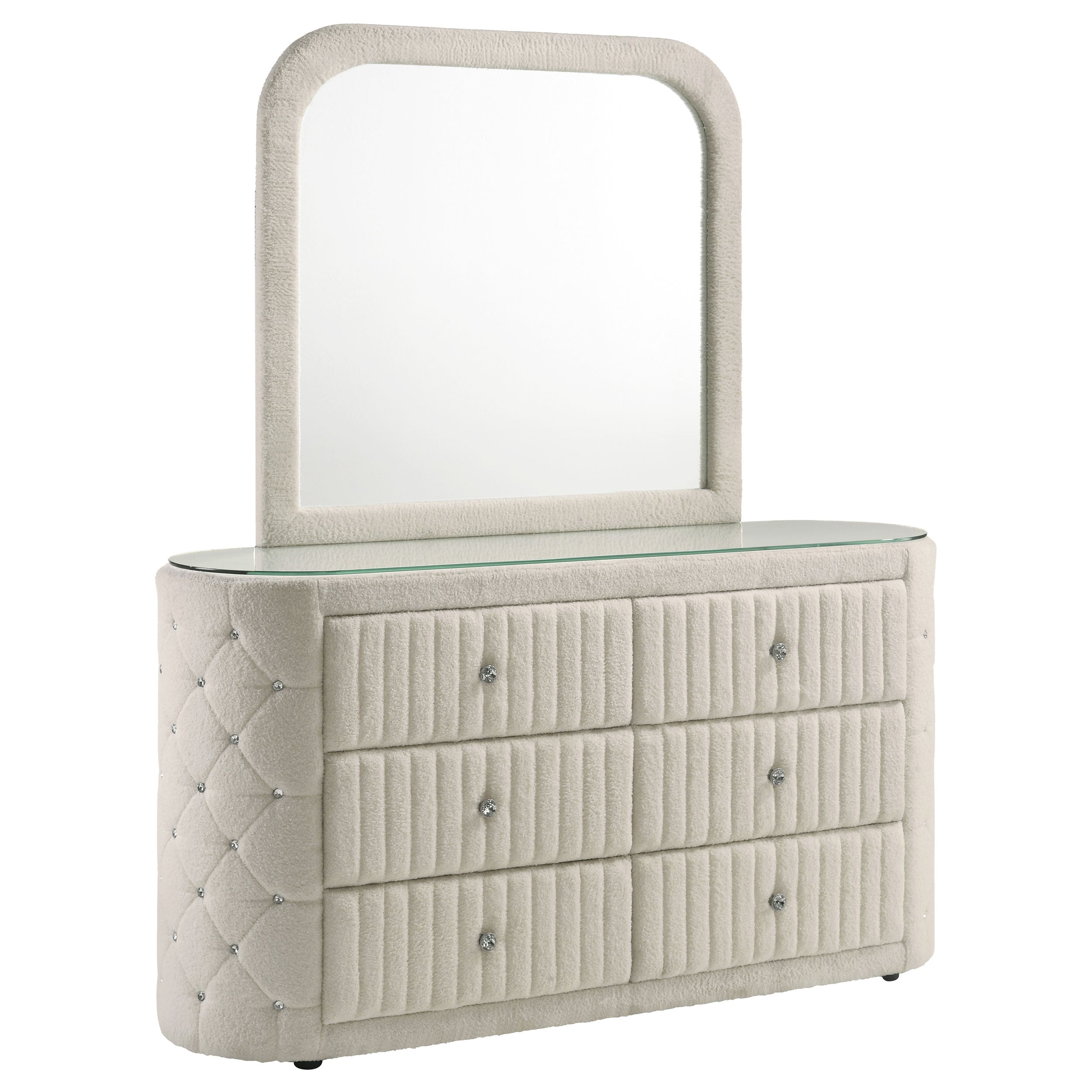 Sonya 6-drawer Upholstered Bedroom Dresser with Mirror Ivory-