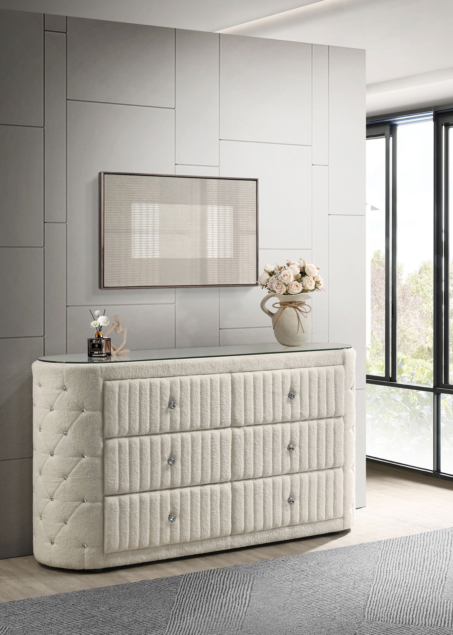 Sonya 6-drawer Upholstered Bedroom Dresser Ivory-