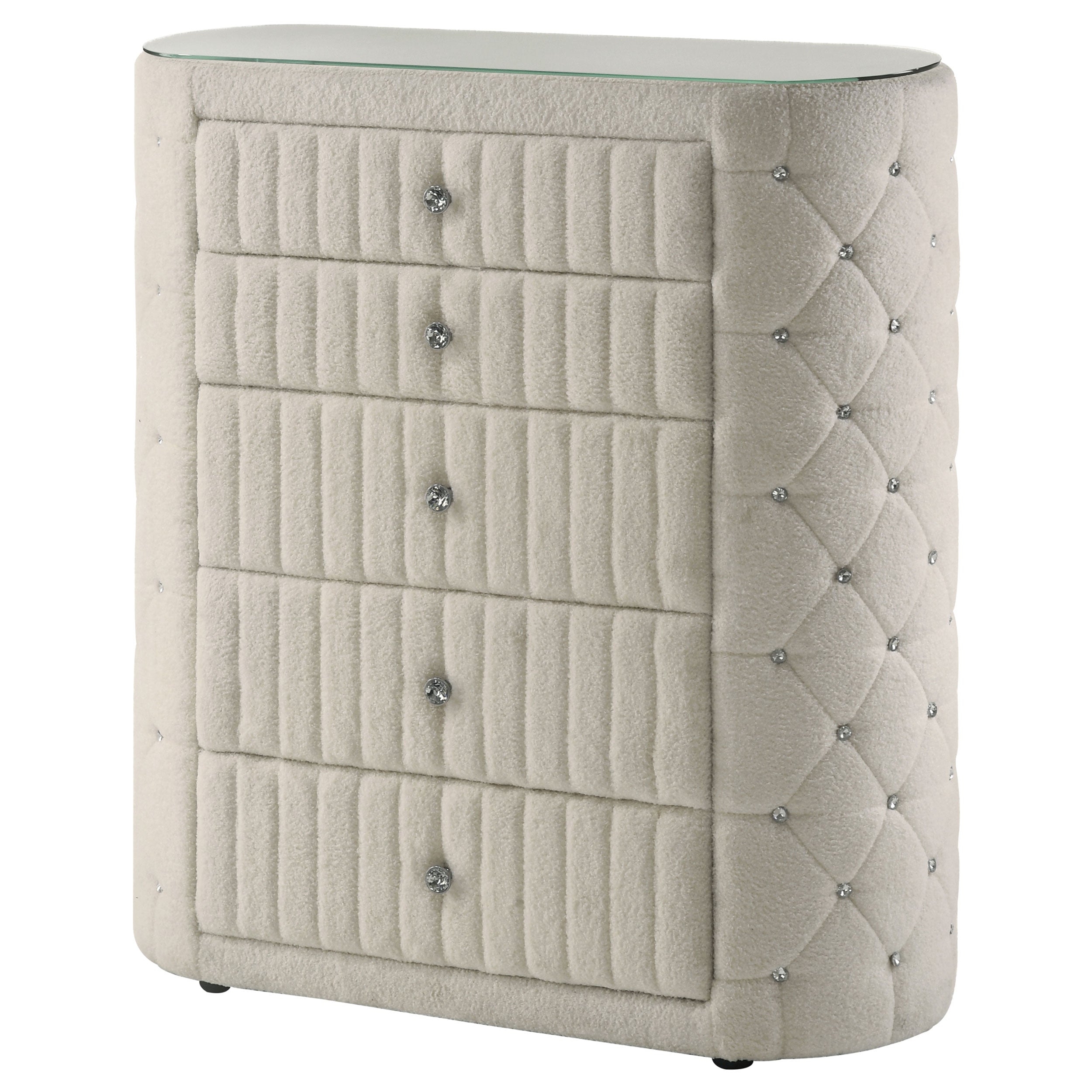 Sonya 5-drawer Upholstered Bedroom Chest of Drawers Ivory-