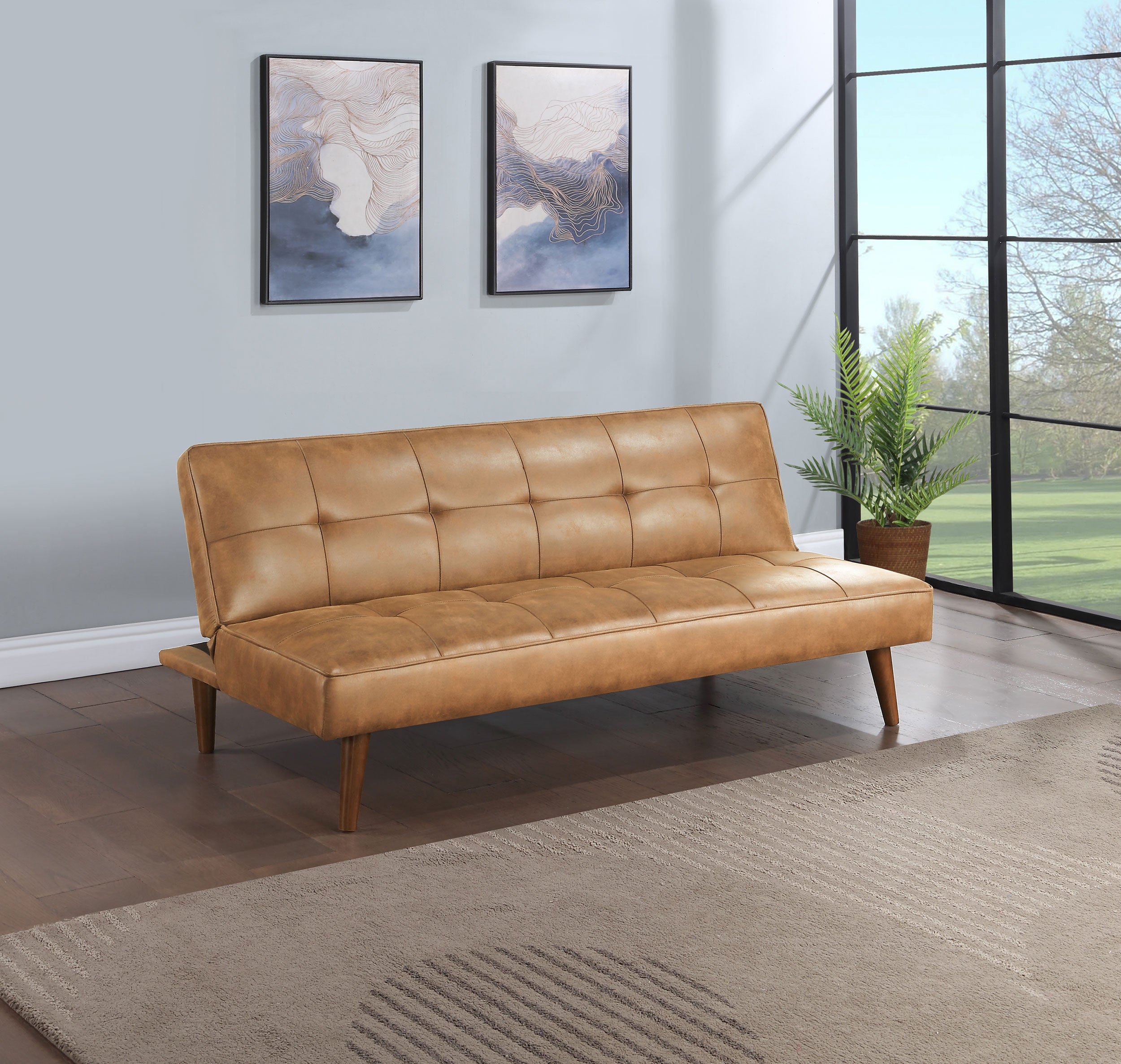 Jenson Upholstered Tufted Convertible Sofa Bed Saddle Brown-