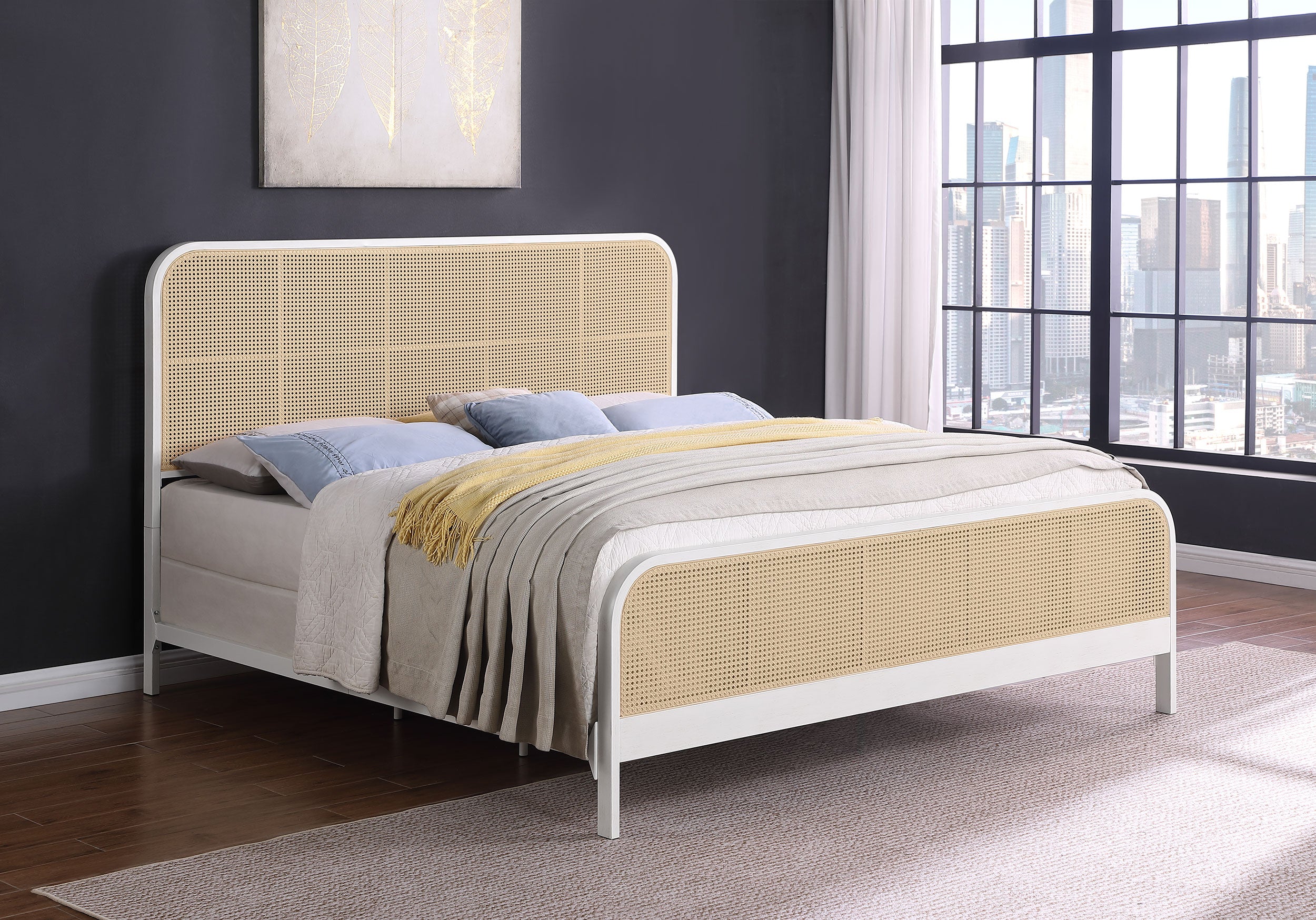 Lanewood Open Cane Webbing Metal Eastern King Bed White-