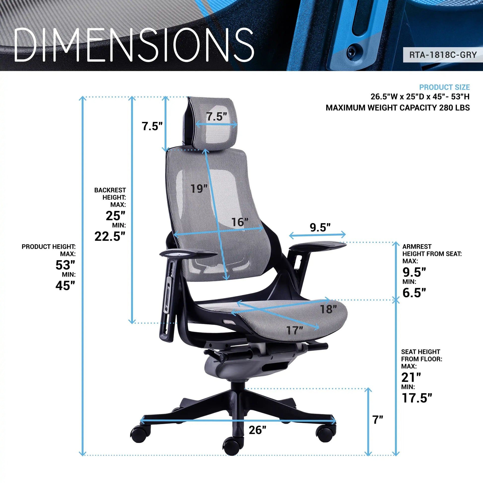 Techni Mobili LUX Ergonomic Executive Chair, Grey - Best Buy Furniture