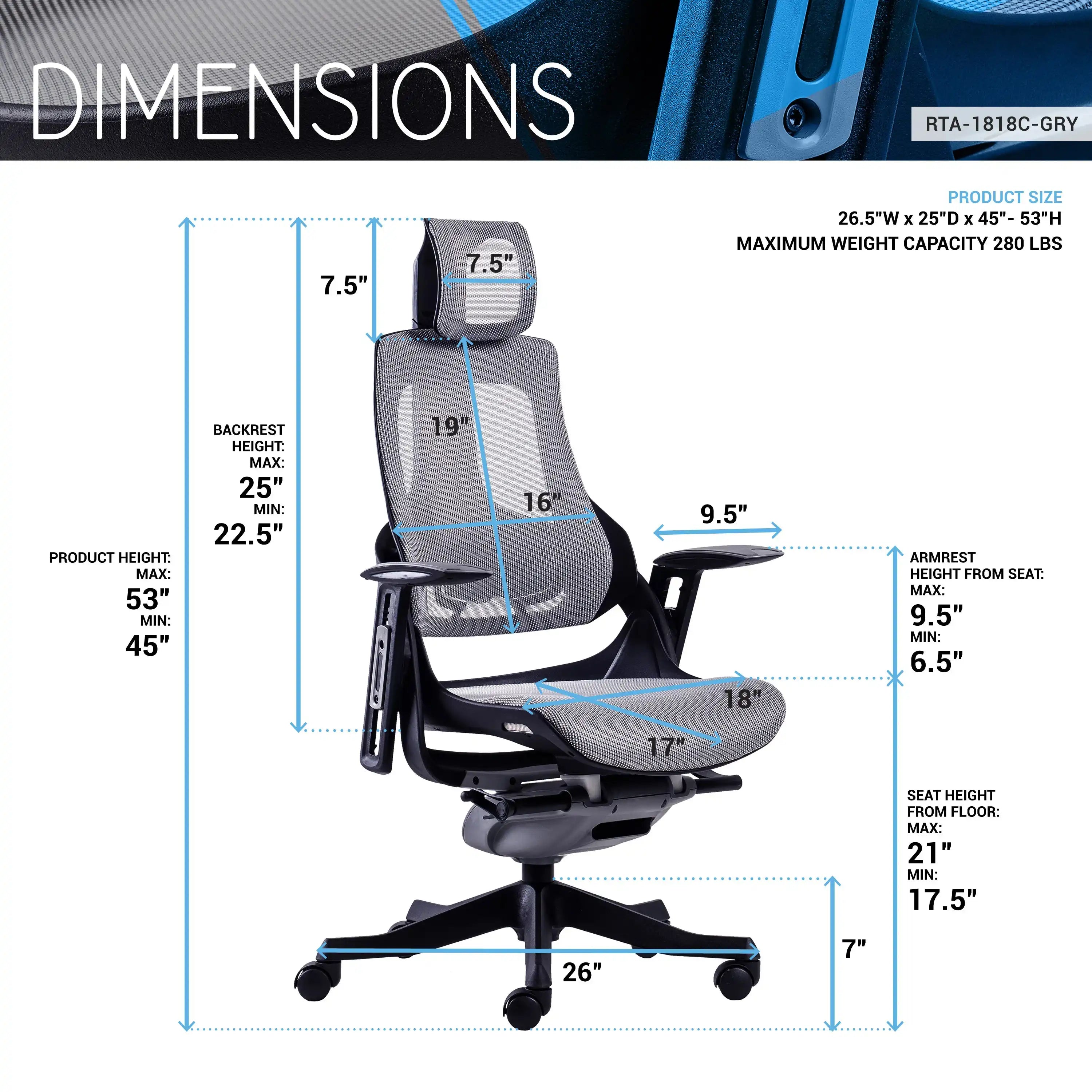 Techni Mobili LUX Ergonomic Executive Chair, Grey - Best Buy Furniture