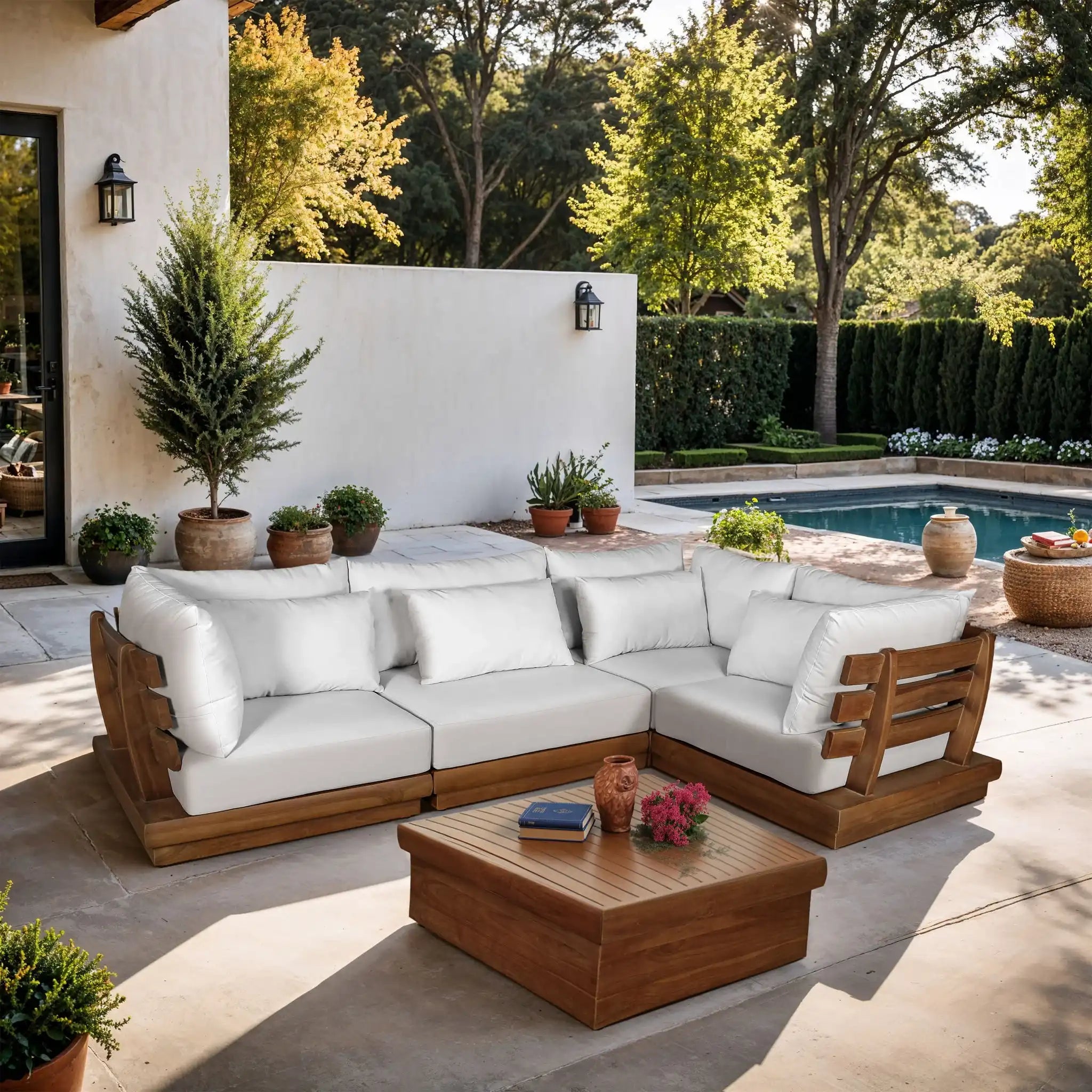 Mirella - 4 Piece Water Resistant Fabric Outdoor Patio Modular Sectional