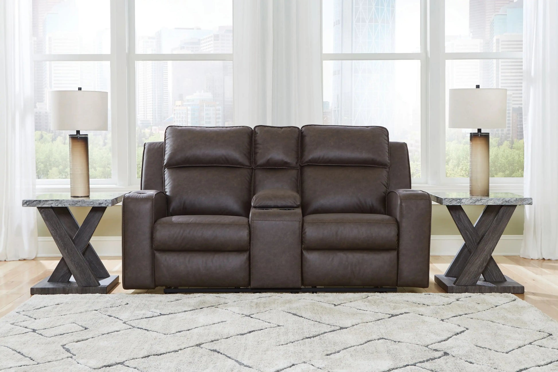 Lavenhorne - Dbl Rec Loveseat W/Console - Granite - Best Buy Furniture