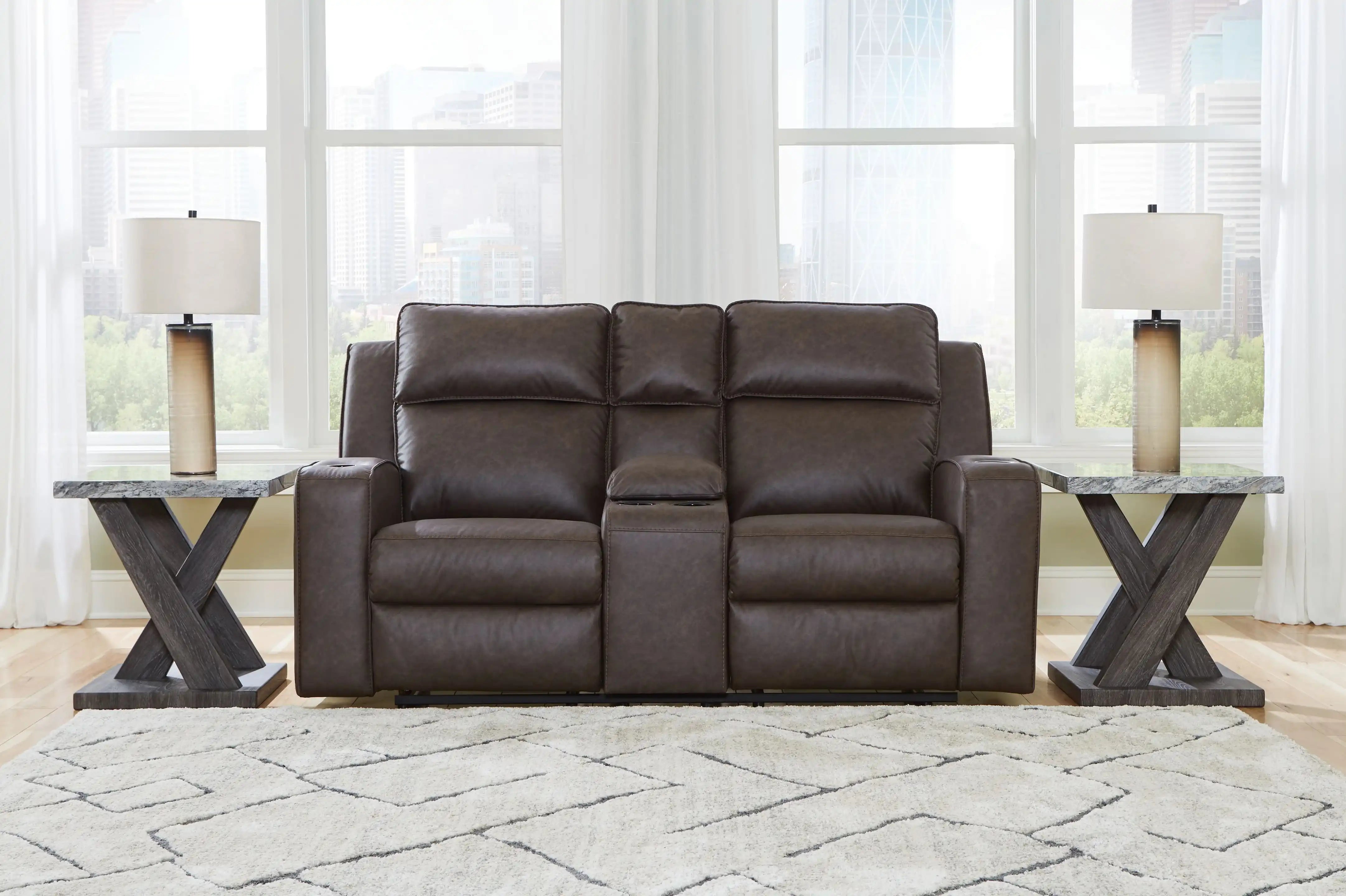 Lavenhorne - Dbl Rec Loveseat W/Console - Granite - Best Buy Furniture
