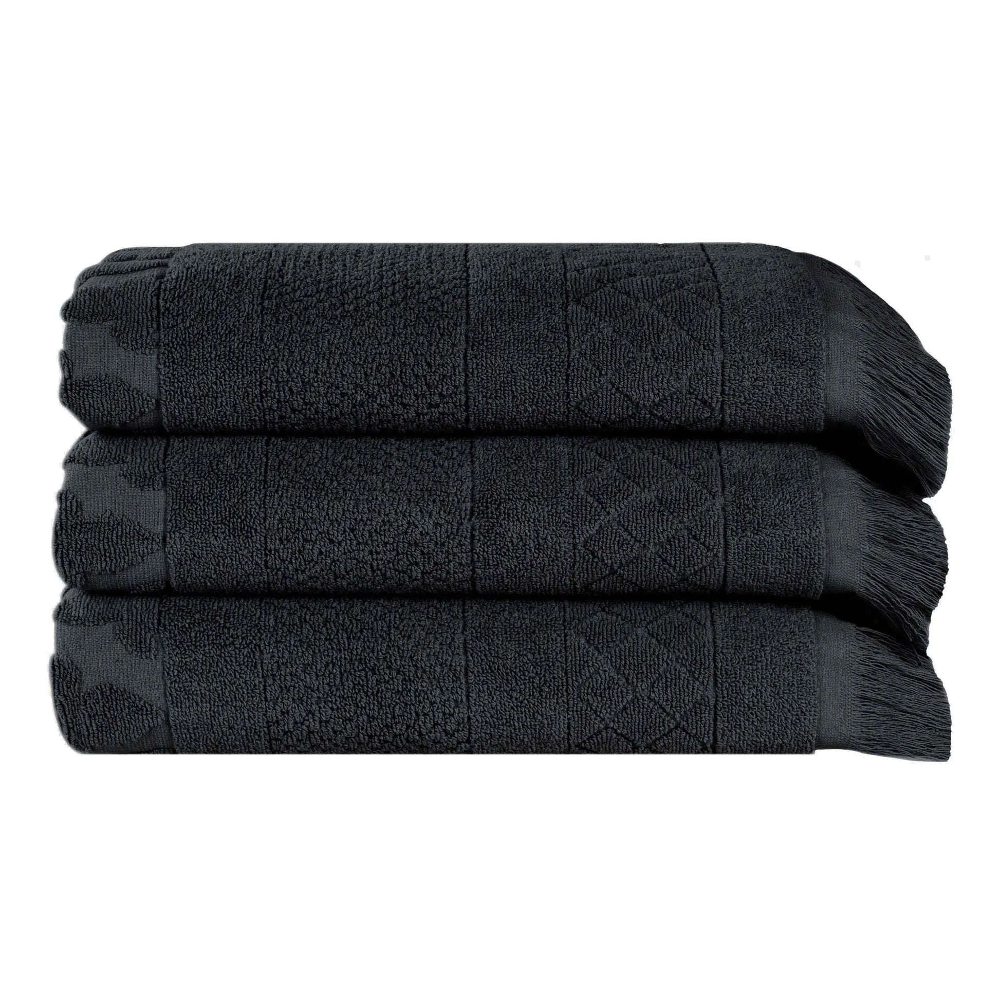 Cotton Geometric Jacquard Absorbent Bath Towel Set of 3 - Bath Towel by Superior Brand