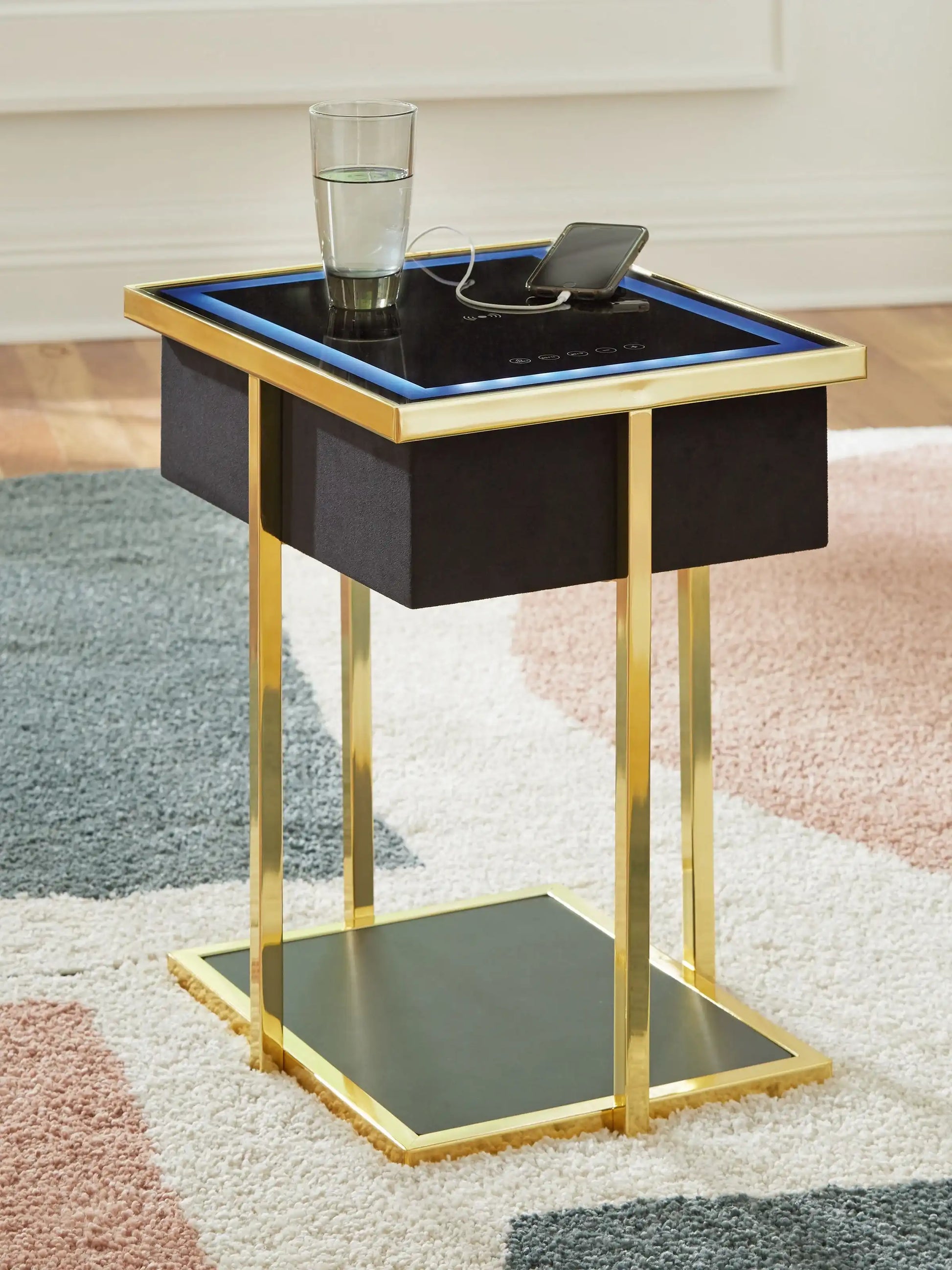 Rexwell - Accent Table With Speaker - Black / Gold Finish - Best Buy Furniture
