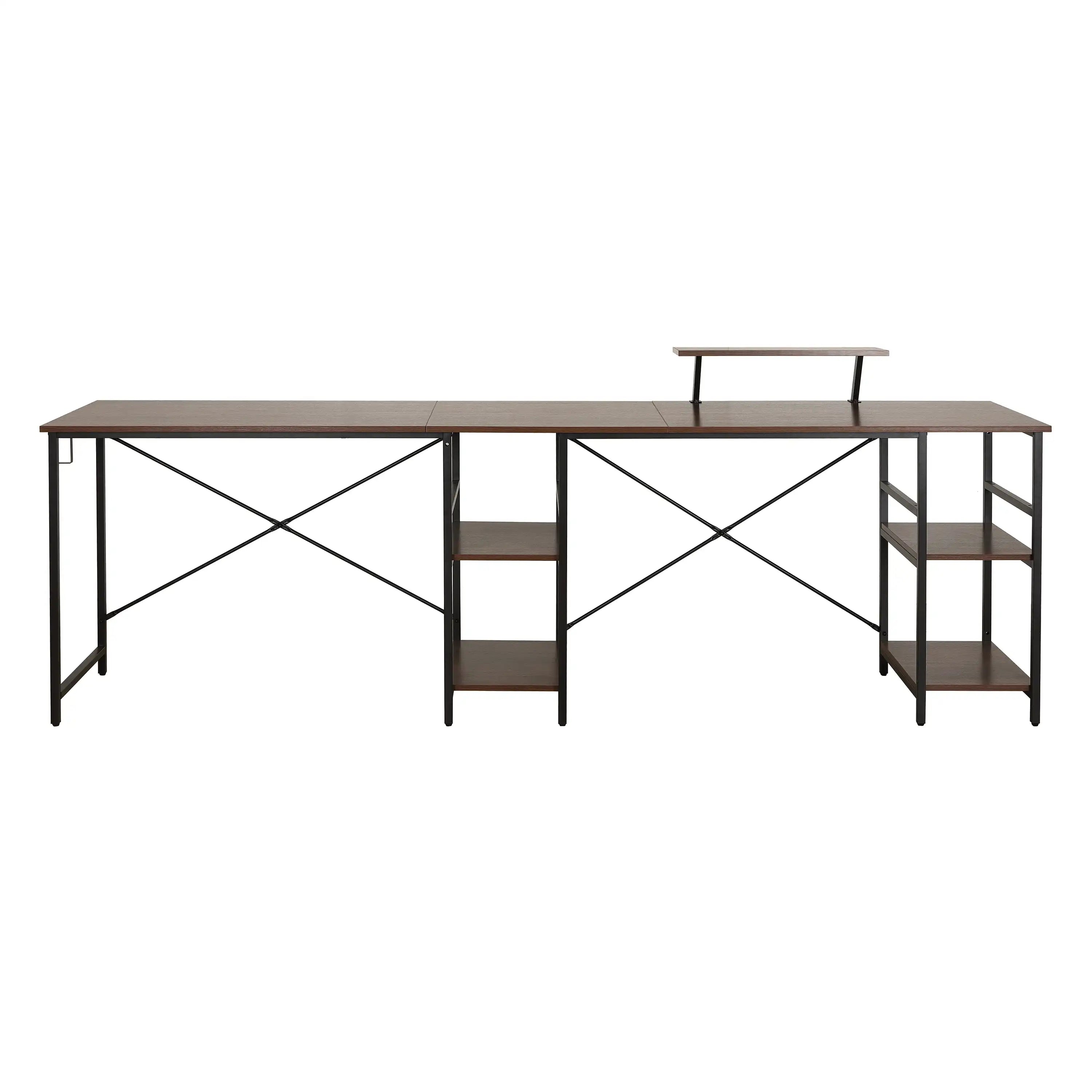 Techni Mobili L-Shape Industrial Desk with storage shelves, Walnut - Best Buy Furniture