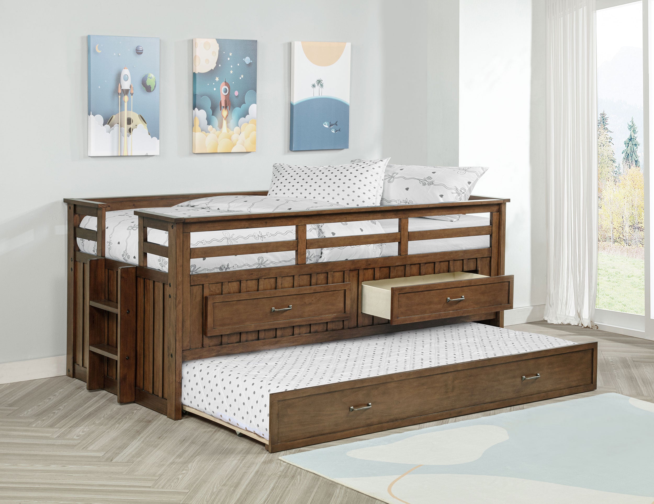 Carlsbad Wood Twin Captains Bed With Trundle Medium Brown-