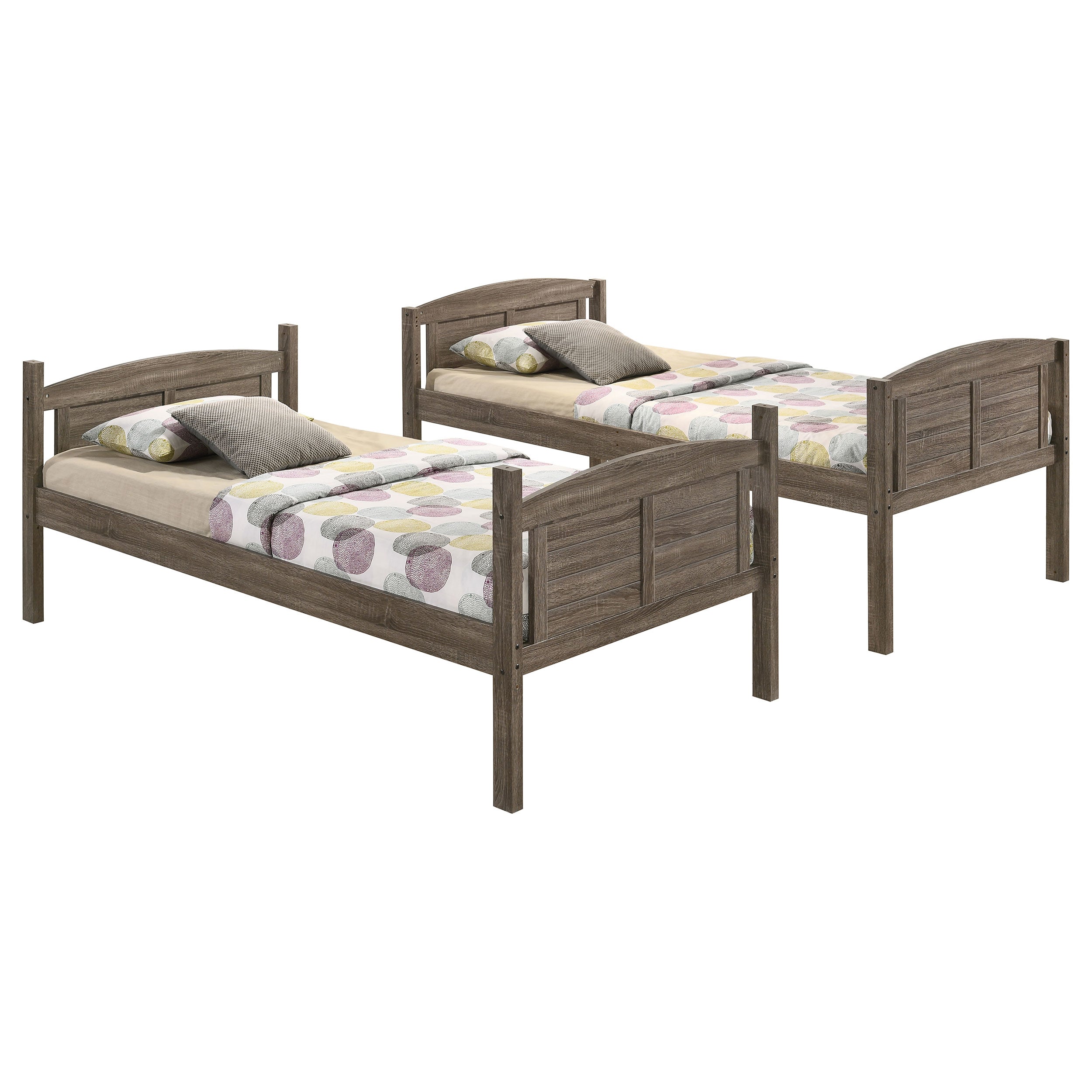 Flynn Wood Twin Over Full Bunk Bed with Mattress Weathered Brown-
