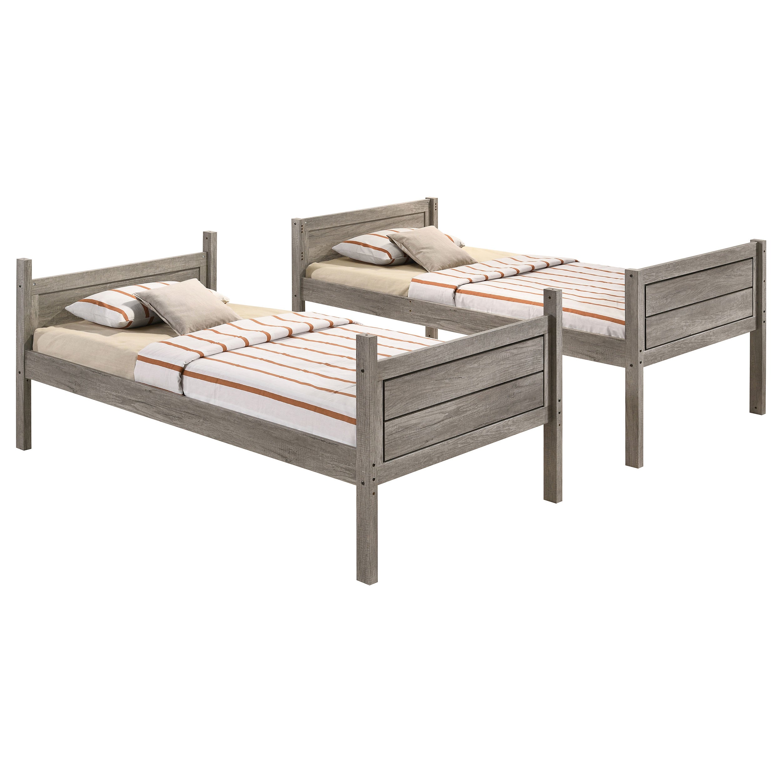 Ryder Wood Twin Over Twin Bunk Bed with Mattress Weathered Taupe-